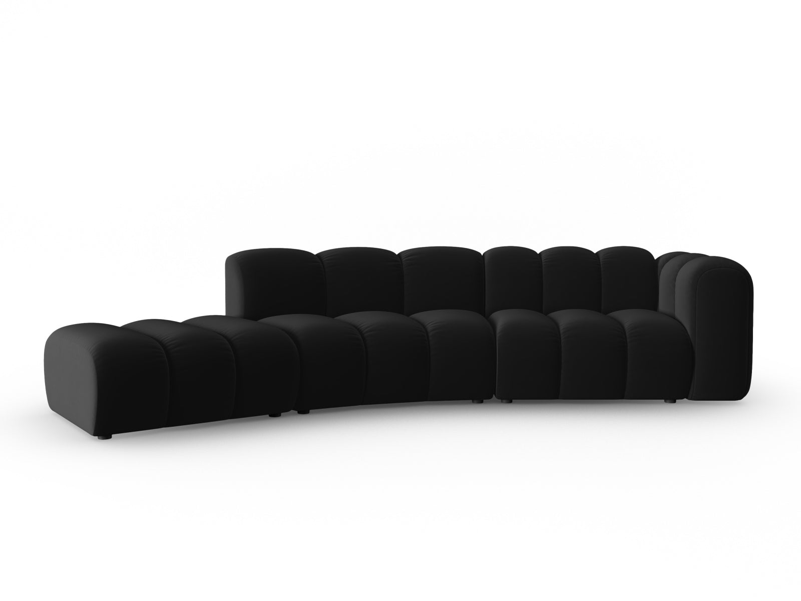 Elegantes Lupine Velour Sofa in Schwarz, 5-Sitzer, modulares Design, ideal für stilvolle Wohnräume, präsentiert von Micadoni.