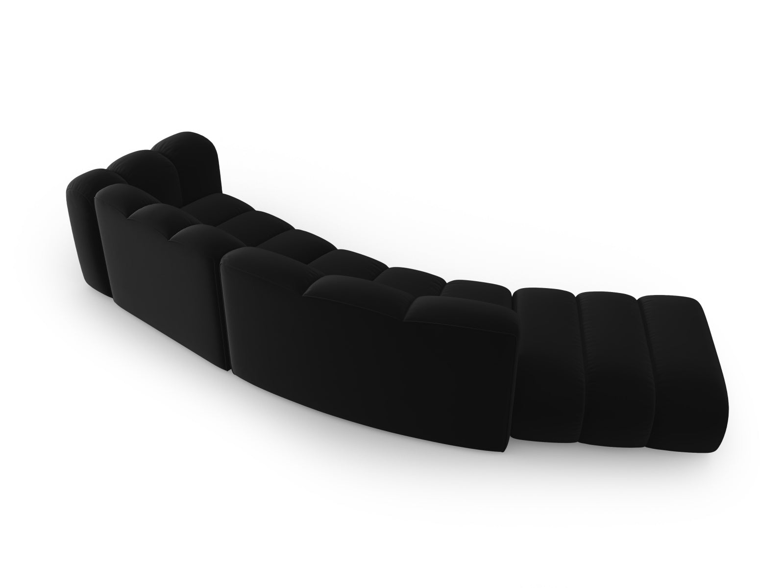 Modulares 5-Sitzer Sofa in edlem Velours, linksseitig, perfekt für moderne Wohnkonzepte, von Micadoni in zeitlosem Schwarz.
