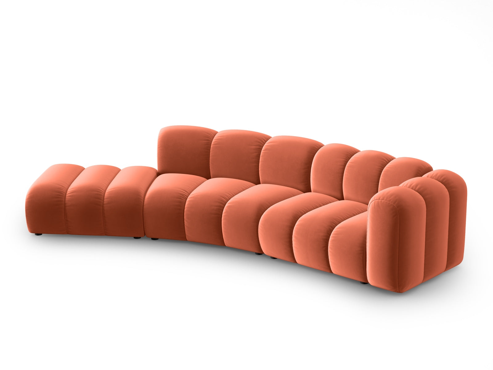 Lupine Velour modulares Sofa links 5 Sitzer in Coral präsentiert im Onlineshop von KAQTU Design AG. L-Sofa links ist von Micadoni