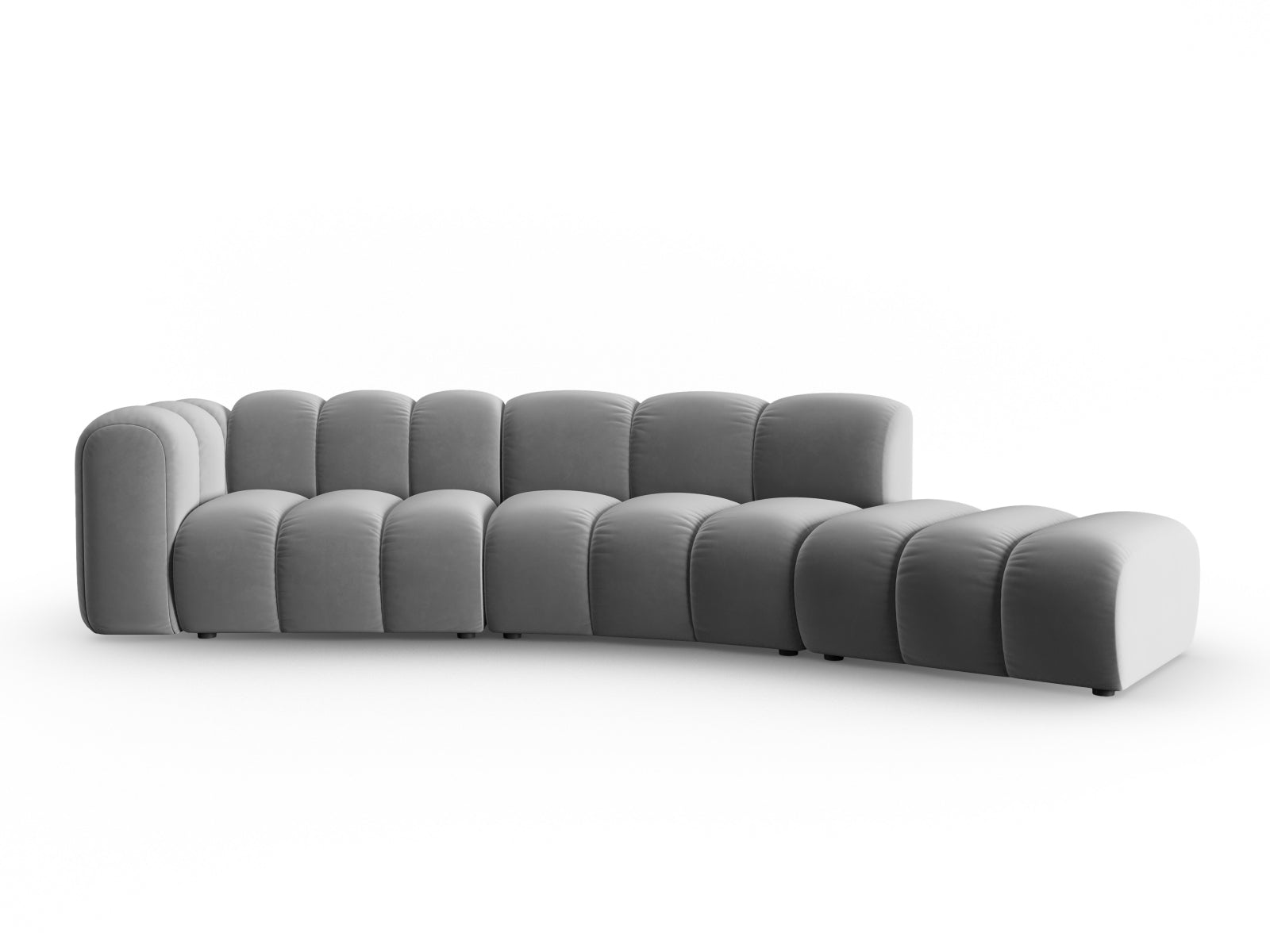 Elegantes 5-Sitzer L-Sofa in Grau mit Velourbezug, ideal für moderne Wohnräume, präsentiert von Micadoni.