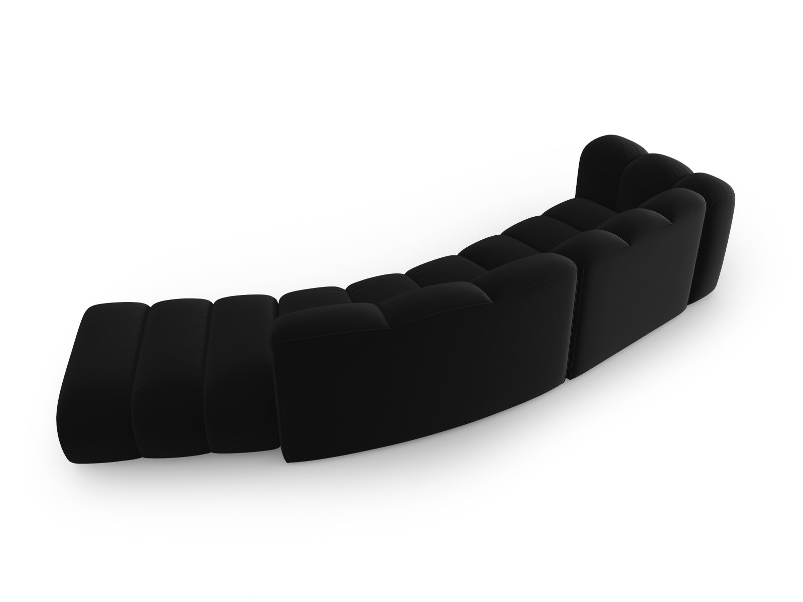Modulares 5-Sitzer Sofa in hochwertigem Velours, rechte L-Form, perfekt für moderne Wohnkonzepte, angeboten von Micadoni.