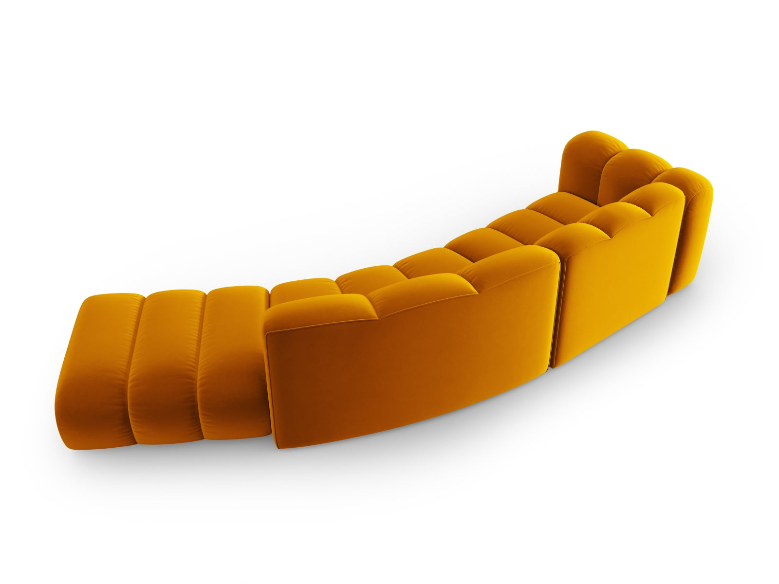 Modulares 5-Sitzer Sofa in hochwertigem Velours mit rechter Armlehne, perfekt für moderne Wohnkonzepte und gemütliche Atmosphäre.