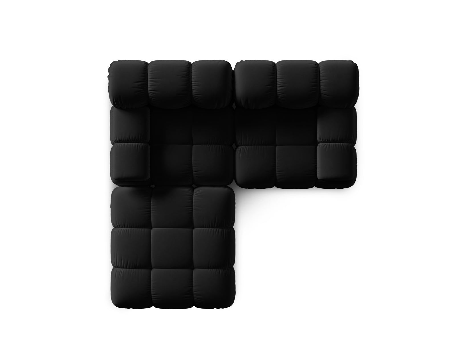 Modulares Bellis Velour Sofa in edlem Schwarz-Bluvel, 3-Sitzer, 188 cm, linksseitig, perfekt für moderne und gemütliche Wohnambiente.