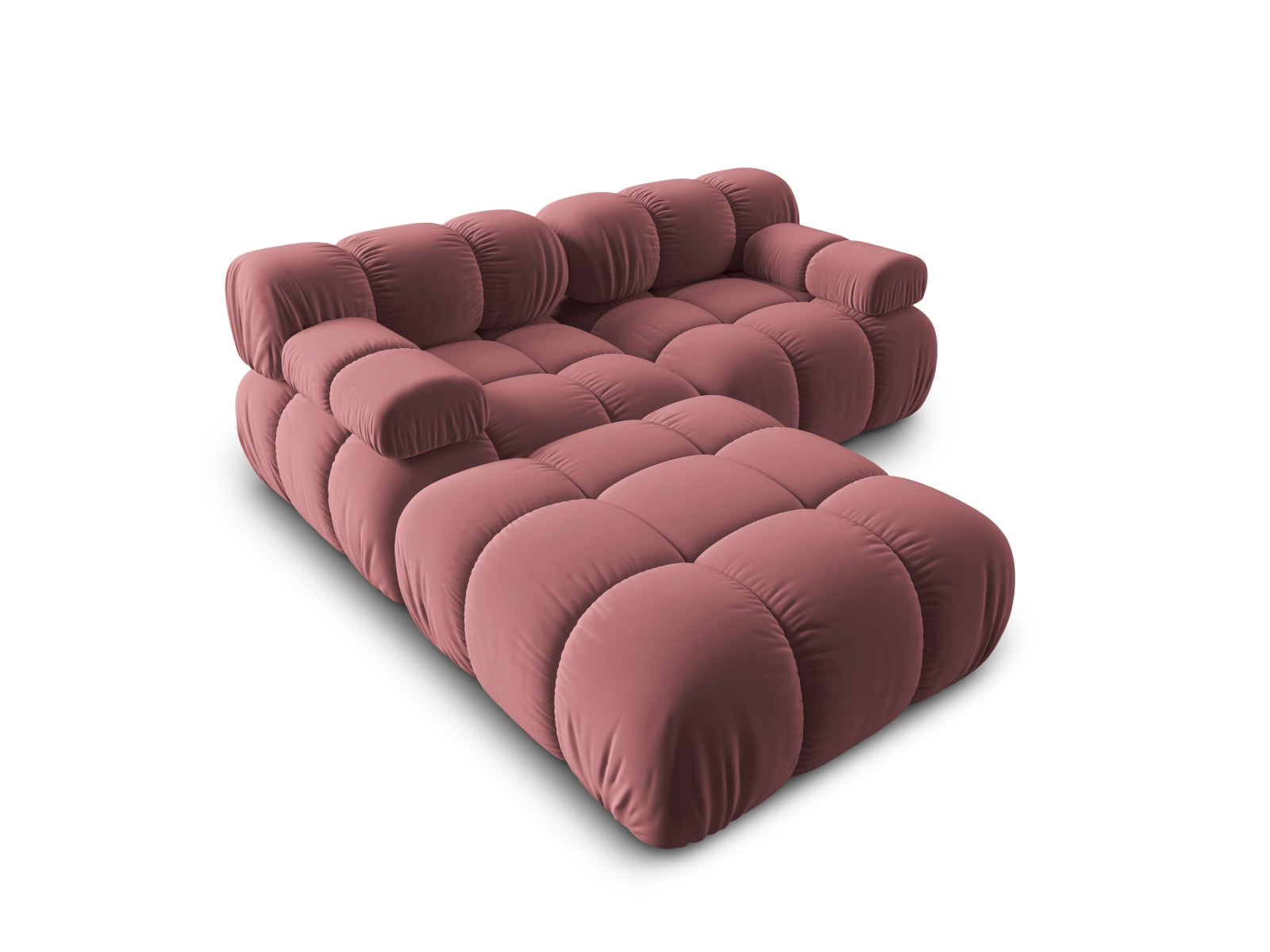 Elegantes 3-Sitzer Sofa Bellis aus Velours, in sanften Rosa- und Blautönen, ideal für stilvolle und gemütliche Wohnräume.