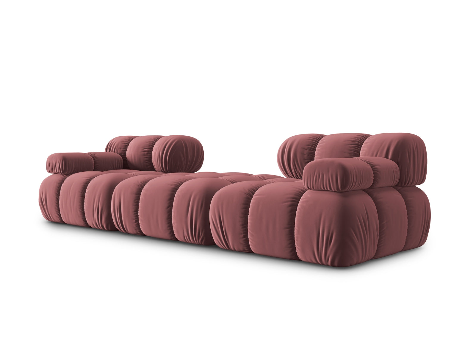 Elegantes Bellis Velours Sofa in sanften Tönen, ideal für stilvolle Wohnräume und entspannte Stunden mit Freunden und Familie.