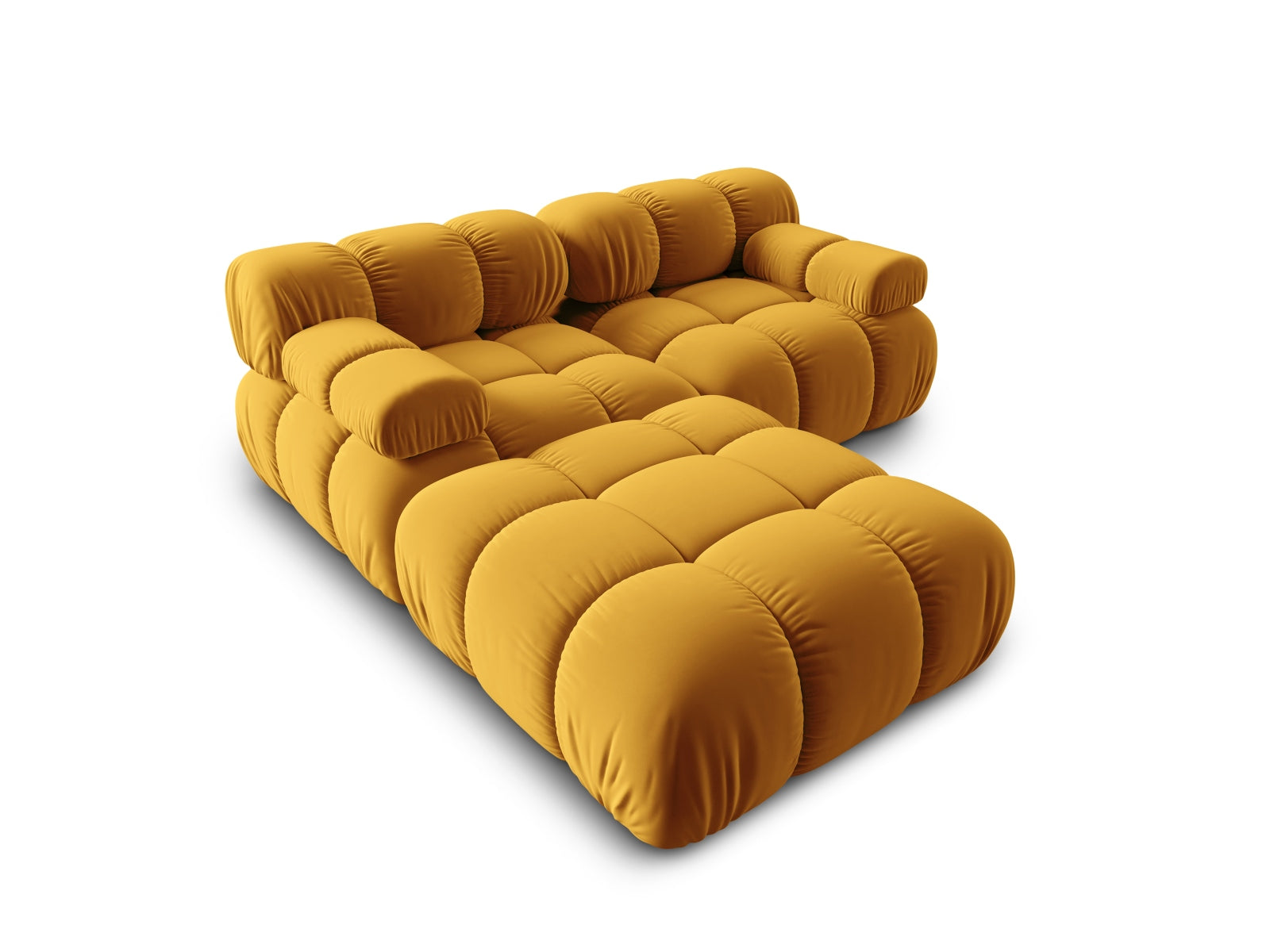 Stylisches modulares 3-Sitzer Sofa Bellis in Gelb-Blau, 188 cm, aus weichem Velours, ideal für trendbewusste Wohnräume von Micadoni.