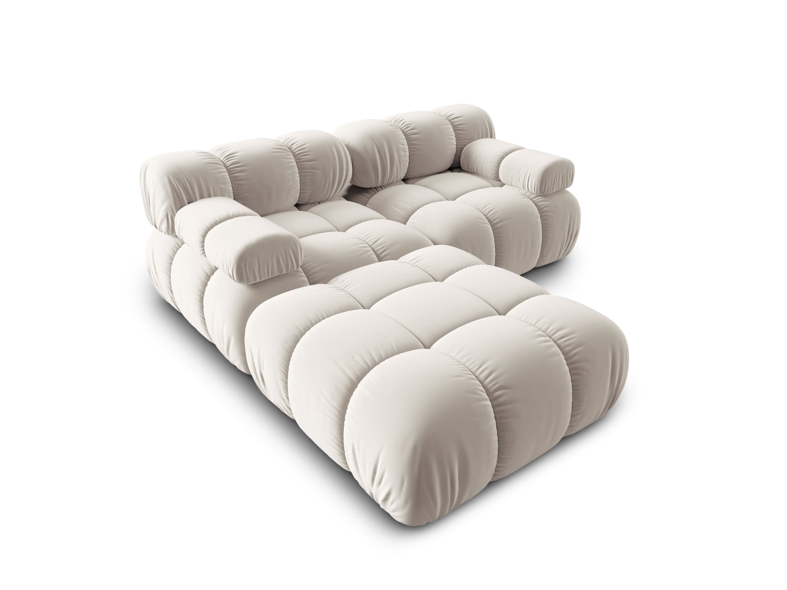 Elegantes Bellis Velour Sofa in Dunkelbeige, 3-Sitzer, modulare Bauweise, ideal für stilvolle Wohnräume von Micadoni.