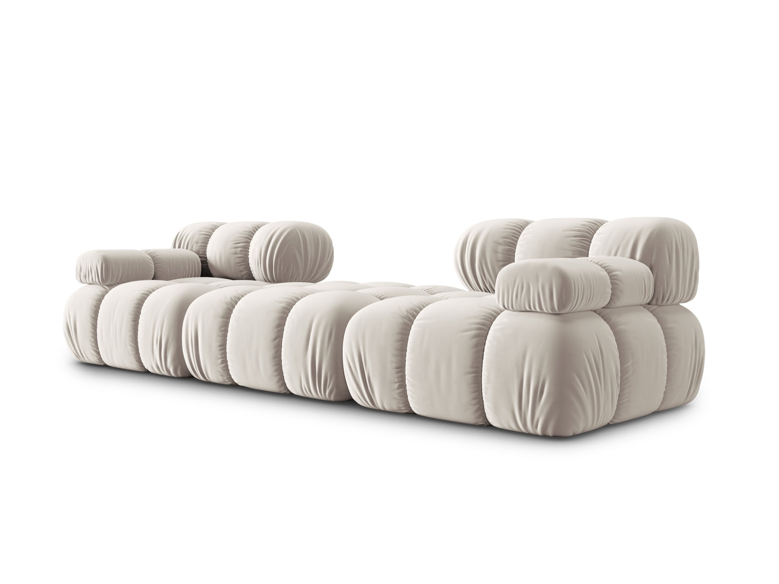 Elegantes Bellis Velour Sofa in Dunkelbeige, 3-Sitzer, modulare Bauweise, ideal für stilvolle Wohnräume von Micadoni.
