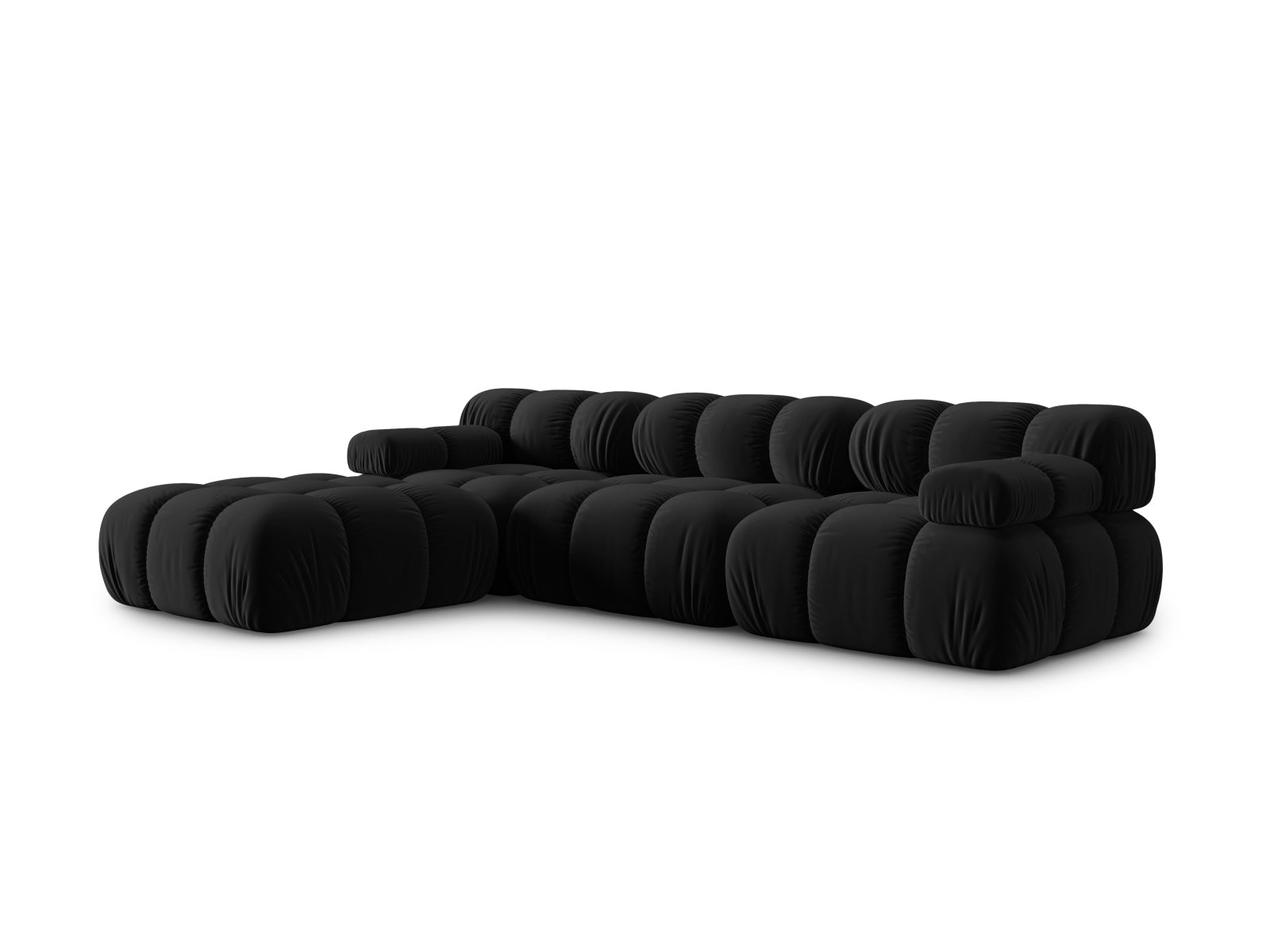 Modulares Bellis Velour Sofa in edlem Schwarz-Bluvel, 4-Sitzer, 188 cm, linksseitig, perfekt für moderne und gemütliche Wohnkonzepte.