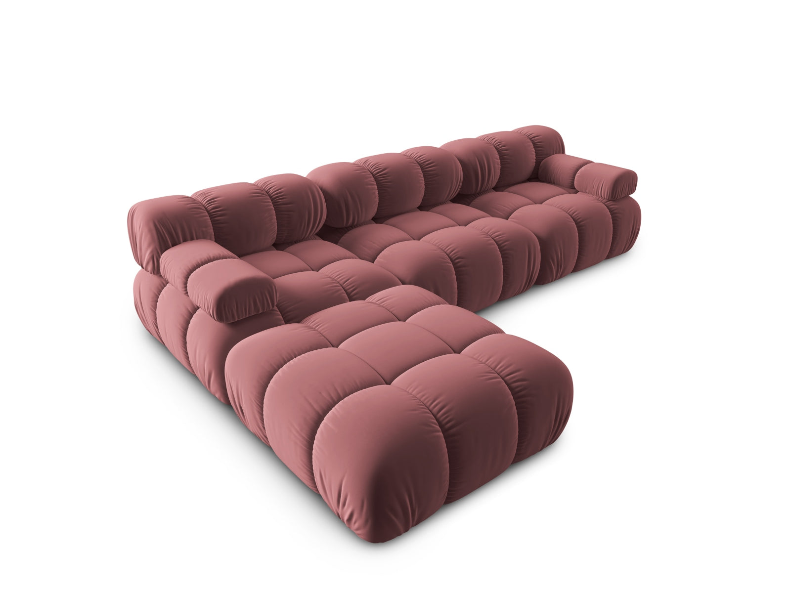 Elegantes Bellis Velour Sofa in Pink, 4-Sitzer, modulares Design, ideal für stilvolle Wohnräume und gemütliche Abende.