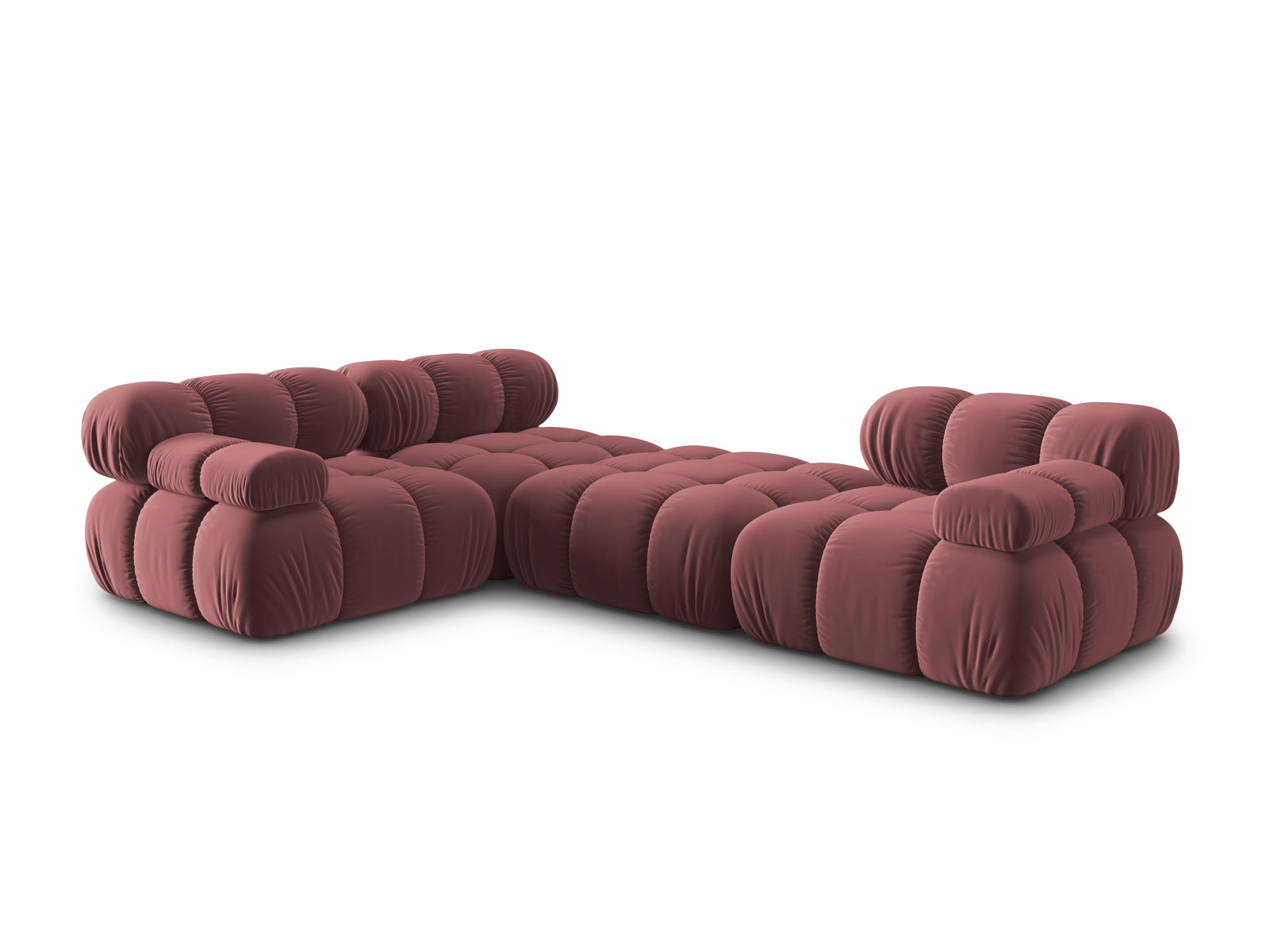 Modulares Bellis Velour Sofa in sanftem Rosa, 4-Sitzer, perfekt für gemütliche Zusammenkünfte und modernes Wohndesign.