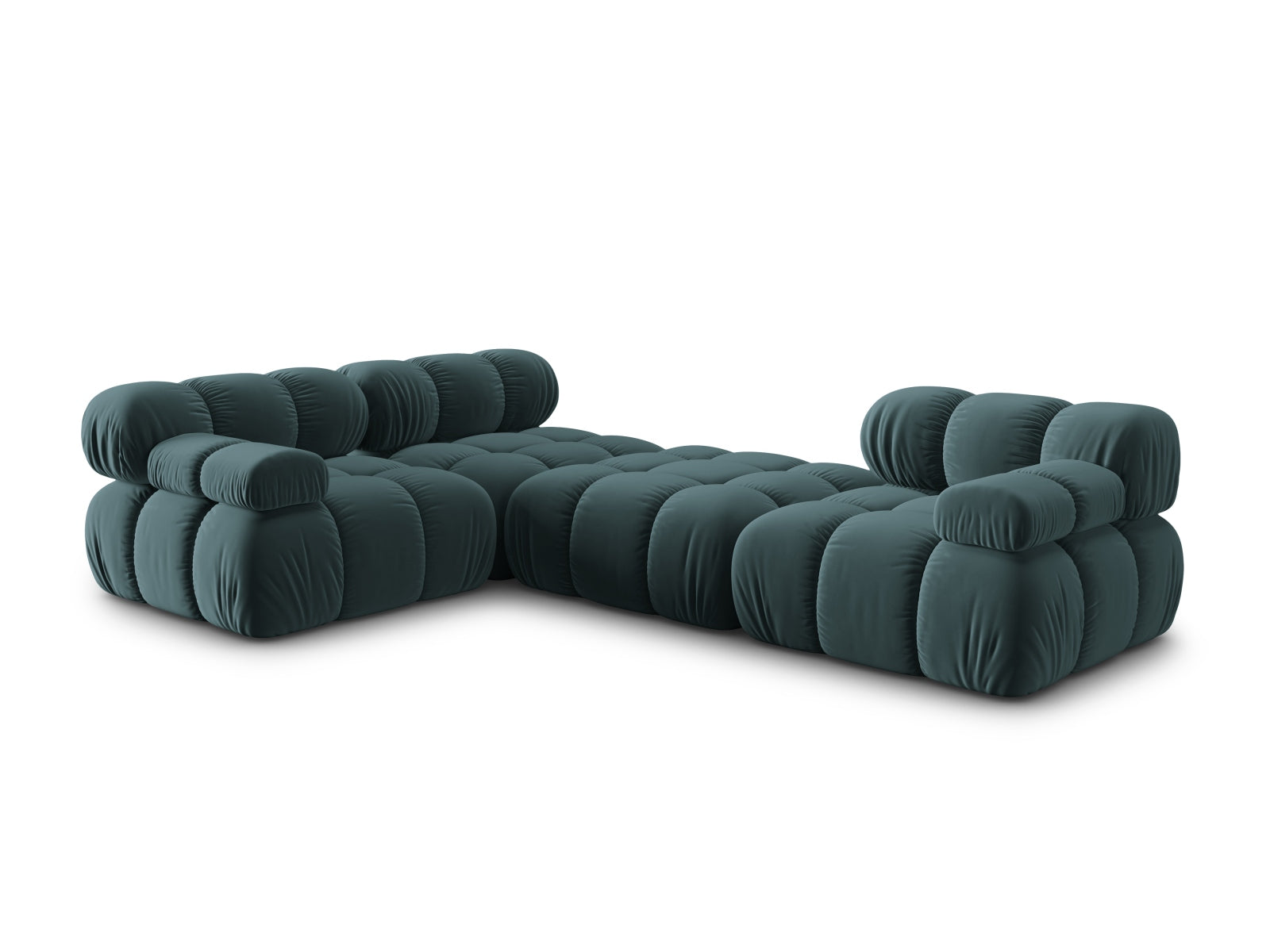 Modulares 4-Sitzer Sofa Bellis in weichem Velours, linksseitig, in sanftem Türkis, perfekt für moderne und anpassbare Wohnkonzepte.