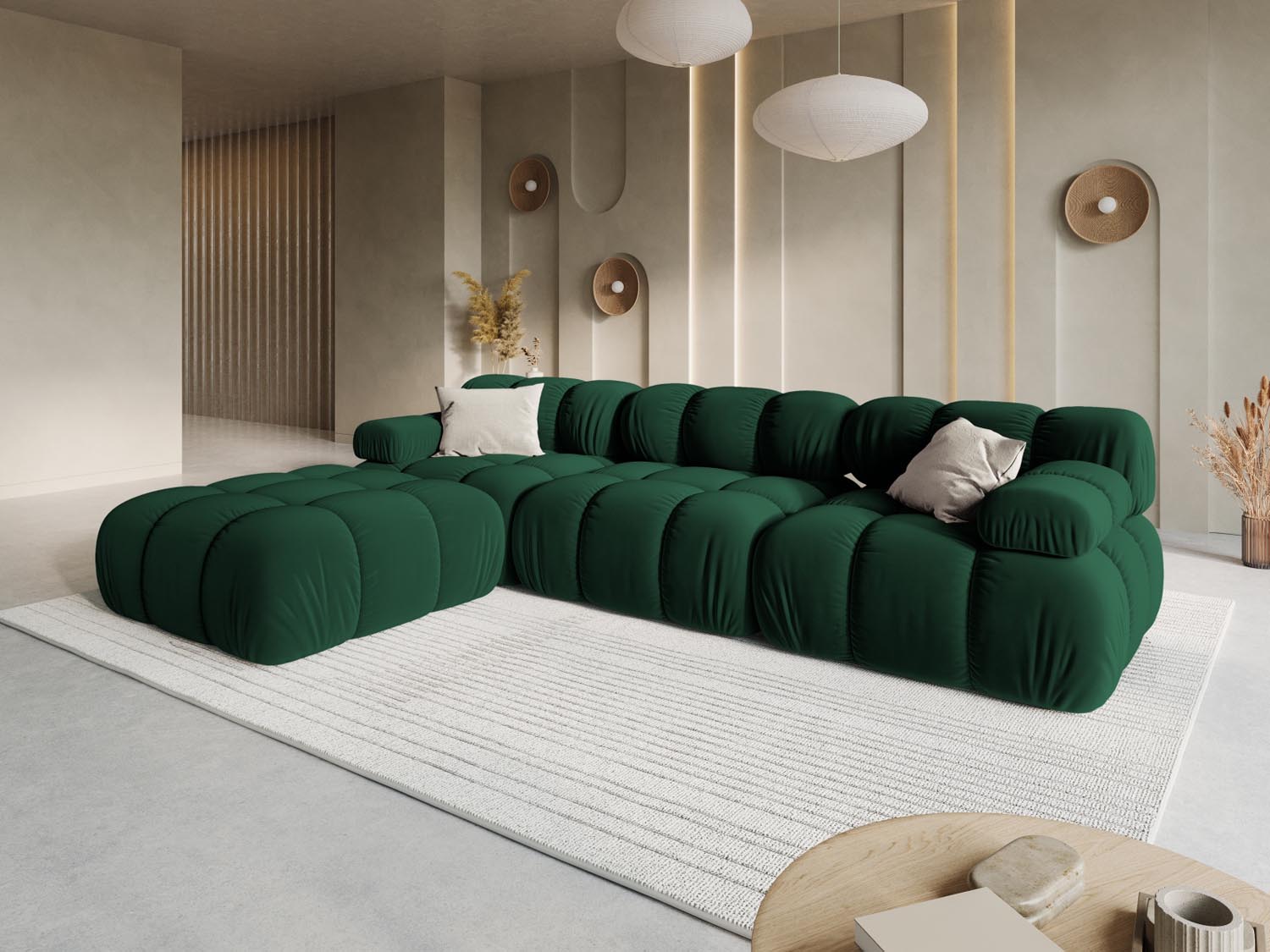 Entdecken Sie das elegante Bellis Velour Sofa 4 Sitzer von Micadoni. Modulares Design, hochwertige Materialien und pflegeleichter Velourstoff für Ihr stilvolles Wohnzimmer.