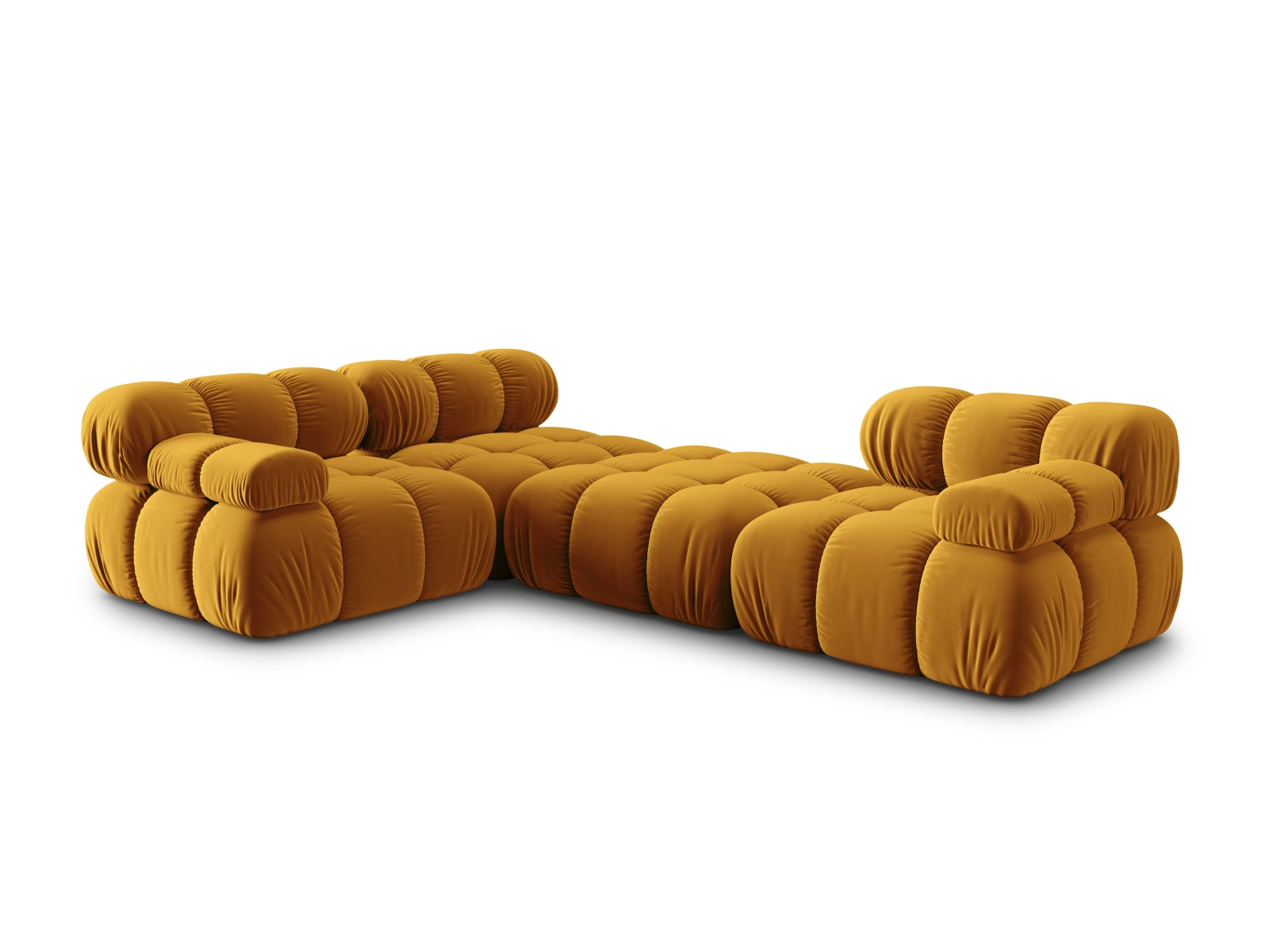 Elegantes Bellis Velour Sofa in Gelb-Blau, 4-Sitzer, 188 cm, linksseitig, perfekt für gemütliche Wohnzimmer und stilvolle Einrichtung.