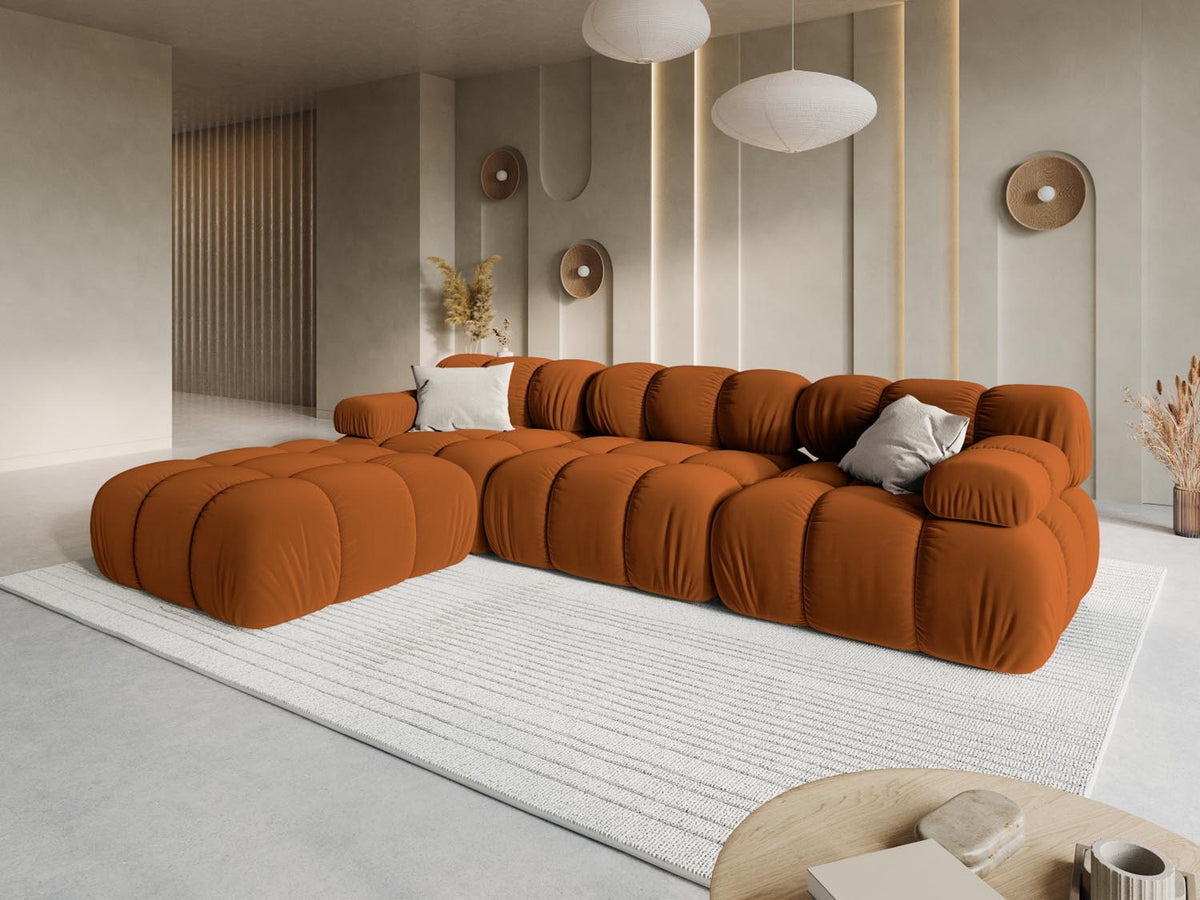 Bellis Velour modulares Sofa 4 Sitzer 188cm in Terracotta-Bluvel präsentiert im Onlineshop von KAQTU Design AG. L-Sofa links ist von Micadoni