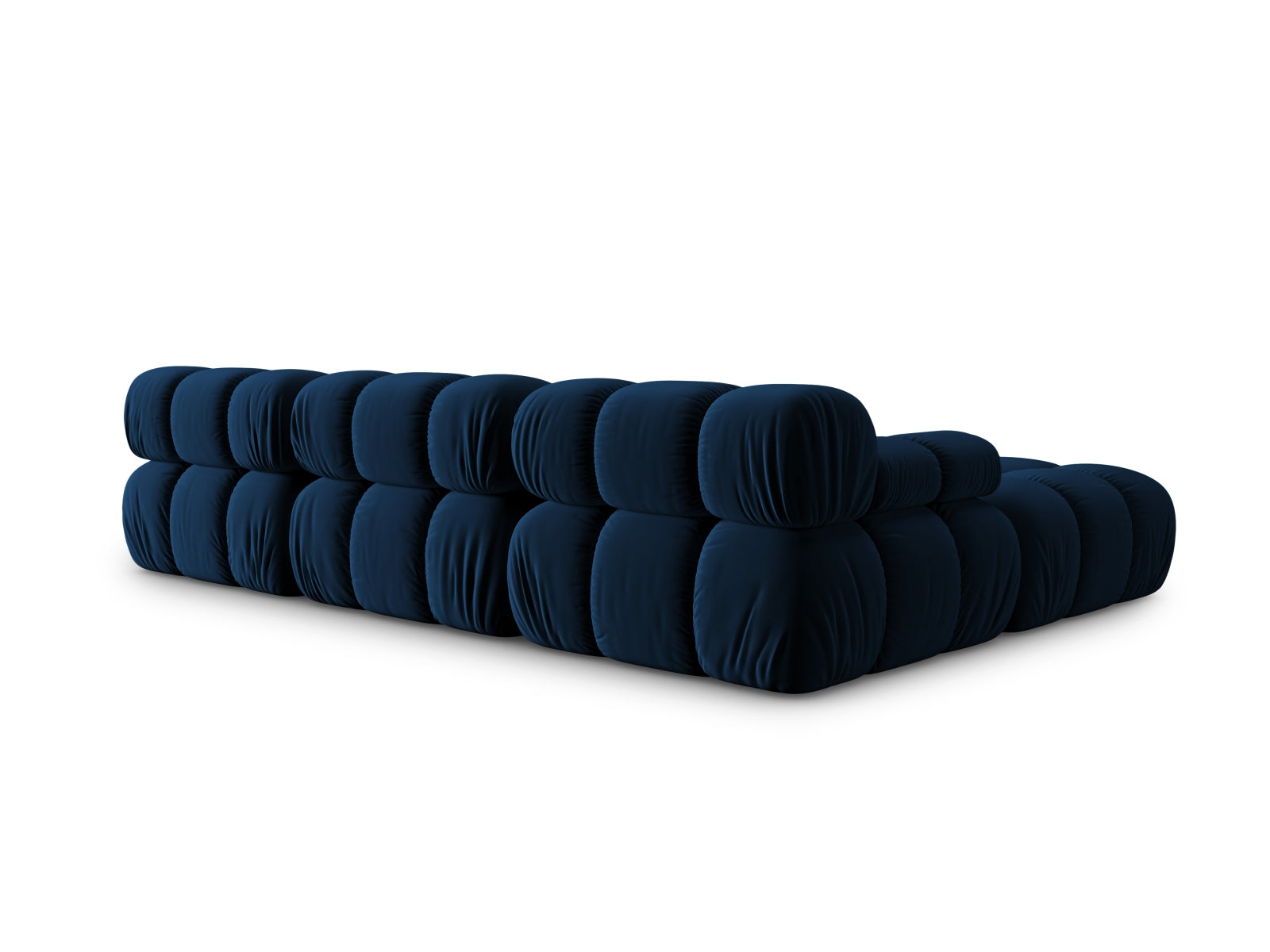 Elegantes modulares 4-Sitzer Sofa Bellis in Royal Blue, linksseitig, aus weichem Velour, ideal für stilvolle Wohnräume.