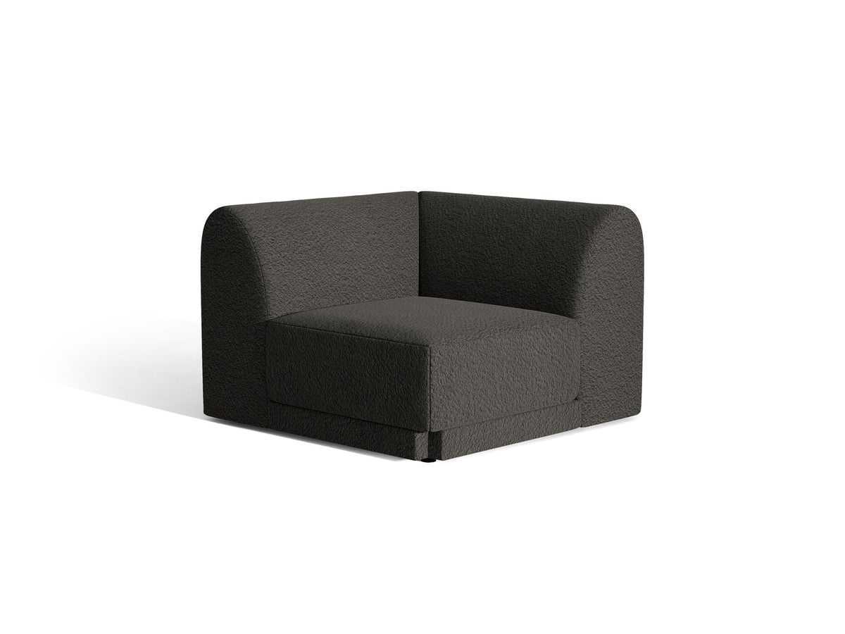 Miley Eckmodul von Micadoni in Dunkelbeige, modulares Sofa mit Stoffbezug Bluvel 30 und schwarzen Kunststoffbeinen aus Polypropylen