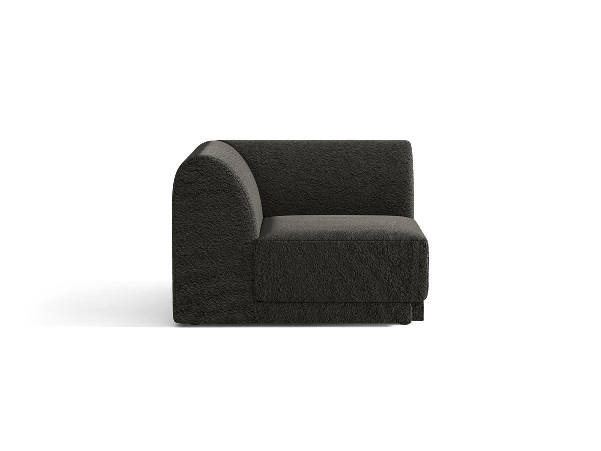 Miley Eckmodul von Micadoni in Dunkelbeige, modulares Sofa mit Stoffbezug Bluvel 30 und schwarzen Kunststoffbeinen aus Polypropylen
