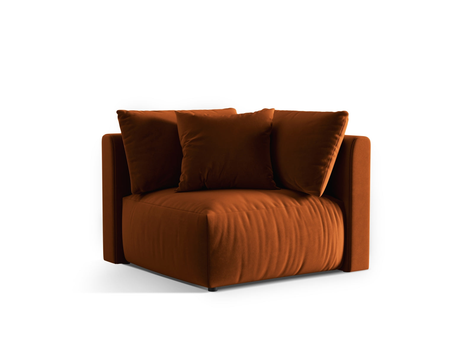 Eleganter Chris Velour Modul Corner 1 Sitzer in warmem Terracotta, ideal für stilvolle Wohnräume und vielseitige Sofa-Arrangements.