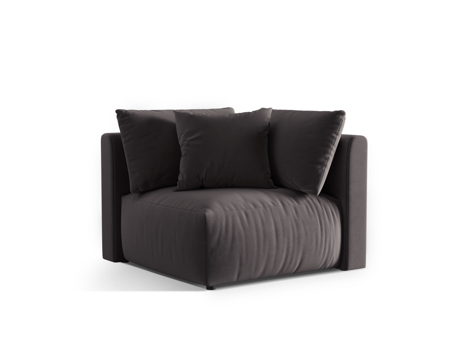 Eleganter Chris Velour Modul Corner 1 Sitzer in Dunkelgrau, ideal für stilvolle Wohnräume, erhältlich bei KAQTU Design AG.