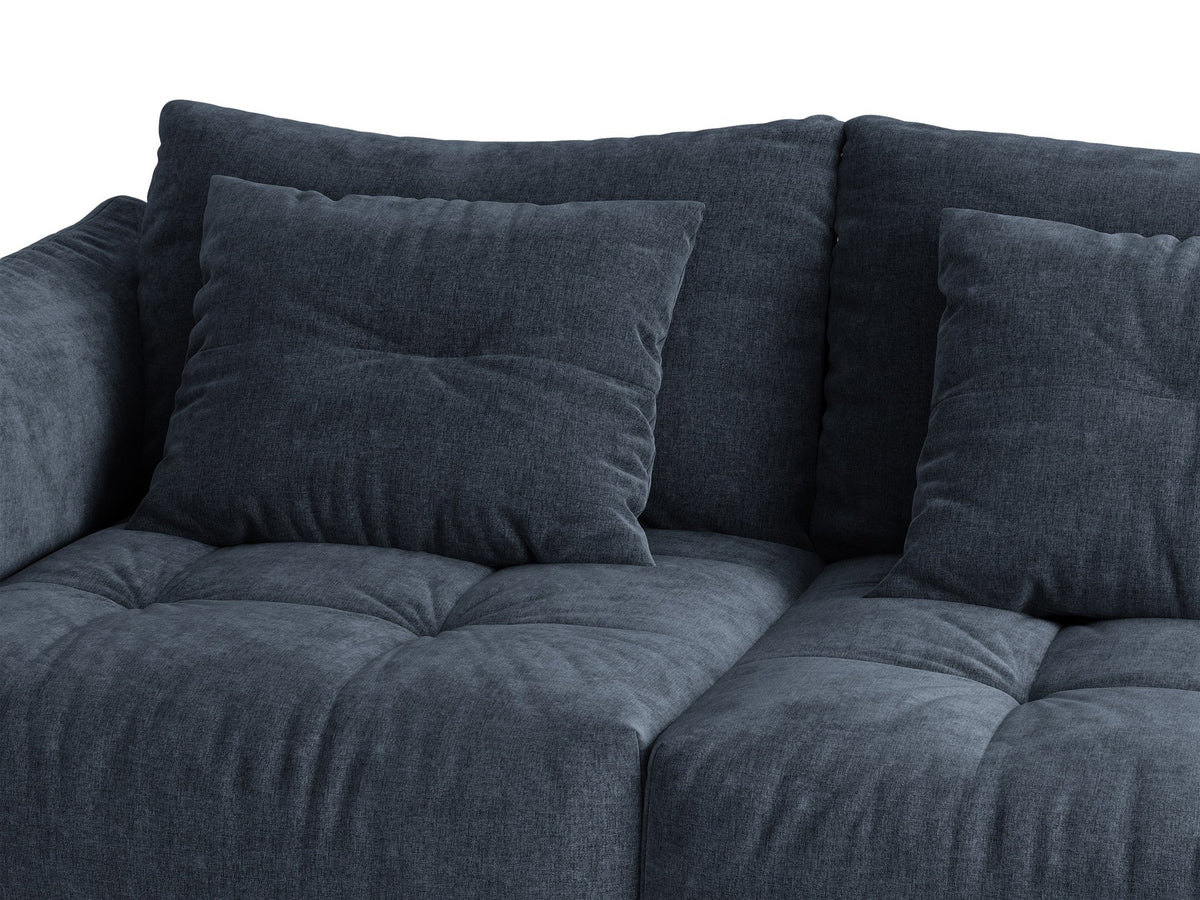 Eckmodul des Bloom Sofas von Micadoni in leichtem Beige, Bezug aus Casino Velours-Stoff, schwarze Kunststoffbeine, gepolsterte Rückenlehne.