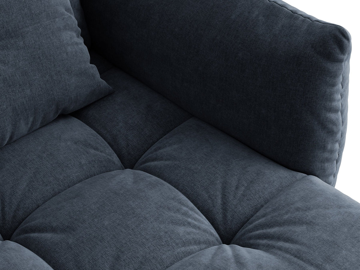 Eckmodul des Bloom Sofas von Micadoni in leichtem Beige, Bezug aus Casino Velours-Stoff, schwarze Kunststoffbeine, gepolsterte Rückenlehne.