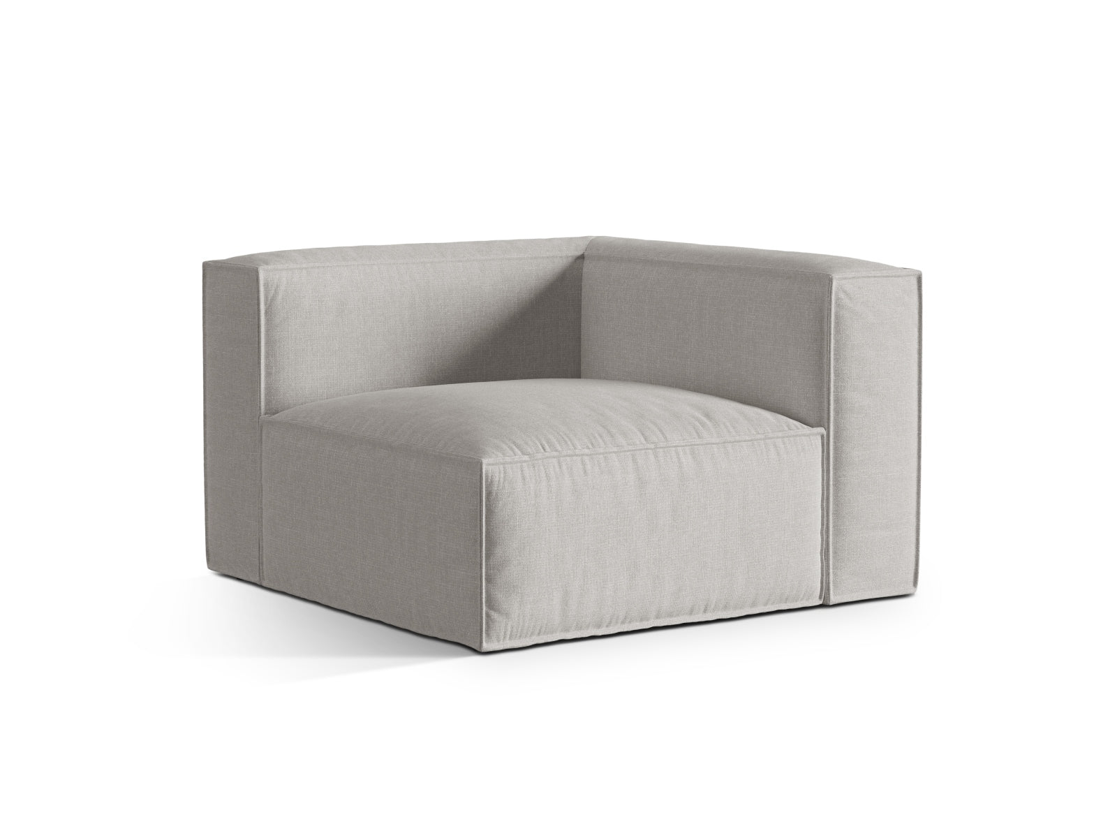 Elegantes 1-Sitzer Eckmodul Nuria in hellem Grau, ideal für individuelle Sofa-Kombinationen, erhältlich bei KAQTU Design AG.