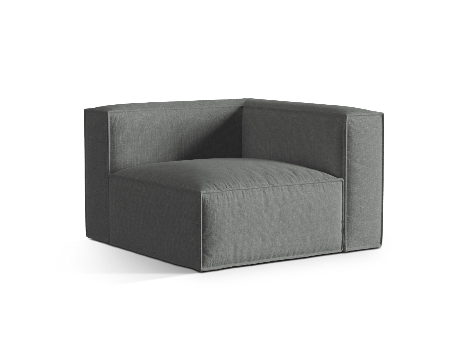 Elegantes 1-Sitzer Eckmodul Nuria in stilvollem Grau, ideal für individuelle Sofa-Kombinationen im modernen Wohnraum.