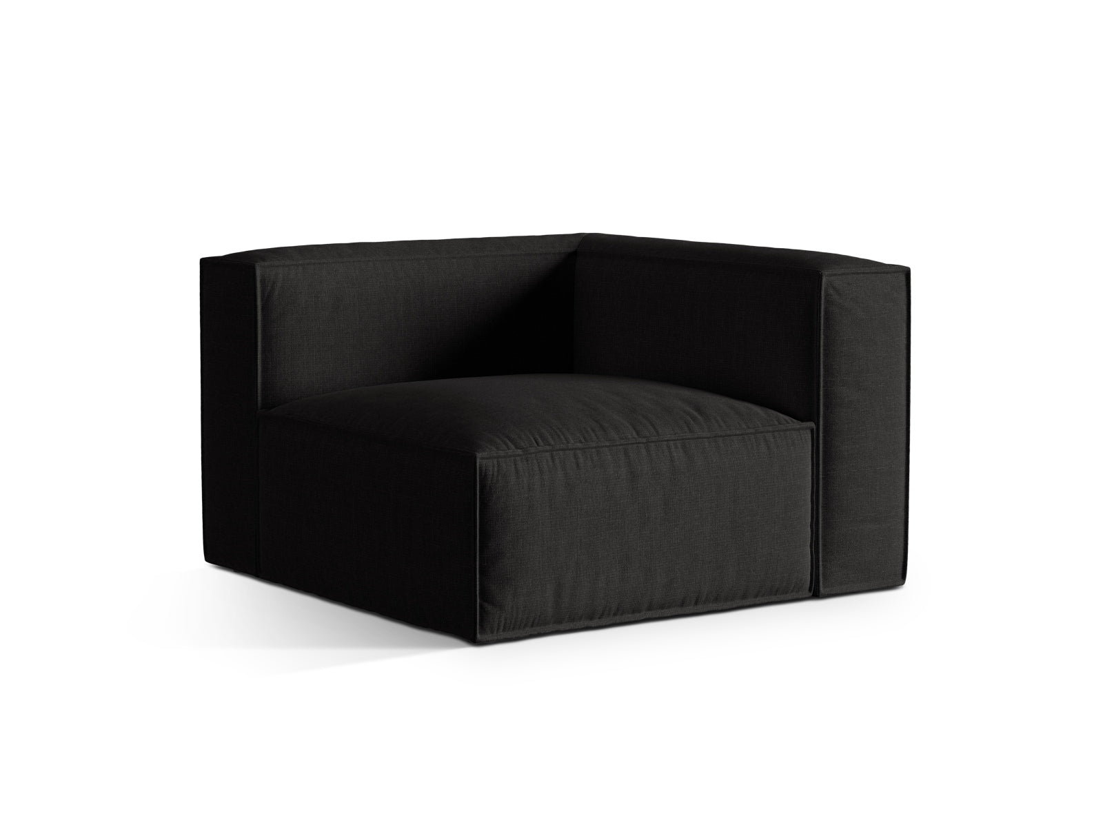 Elegantes 1-Sitzer Eckmodul Nuria in stilvollem Schwarz, ideal für individuelle Sofa-Kombinationen im modernen Wohnraum.