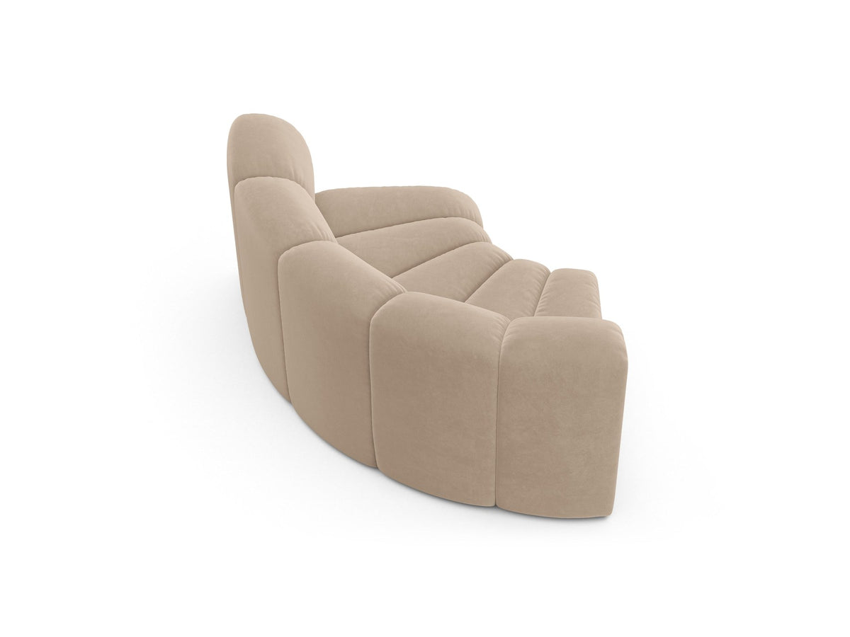 Produktfoto des Lupine Eckmoduls von Micadoni: modulares Sofa-Eckelement in leichtem Beige mit Venus-Samtbezug und schwarzen Kunststoffbeinen.