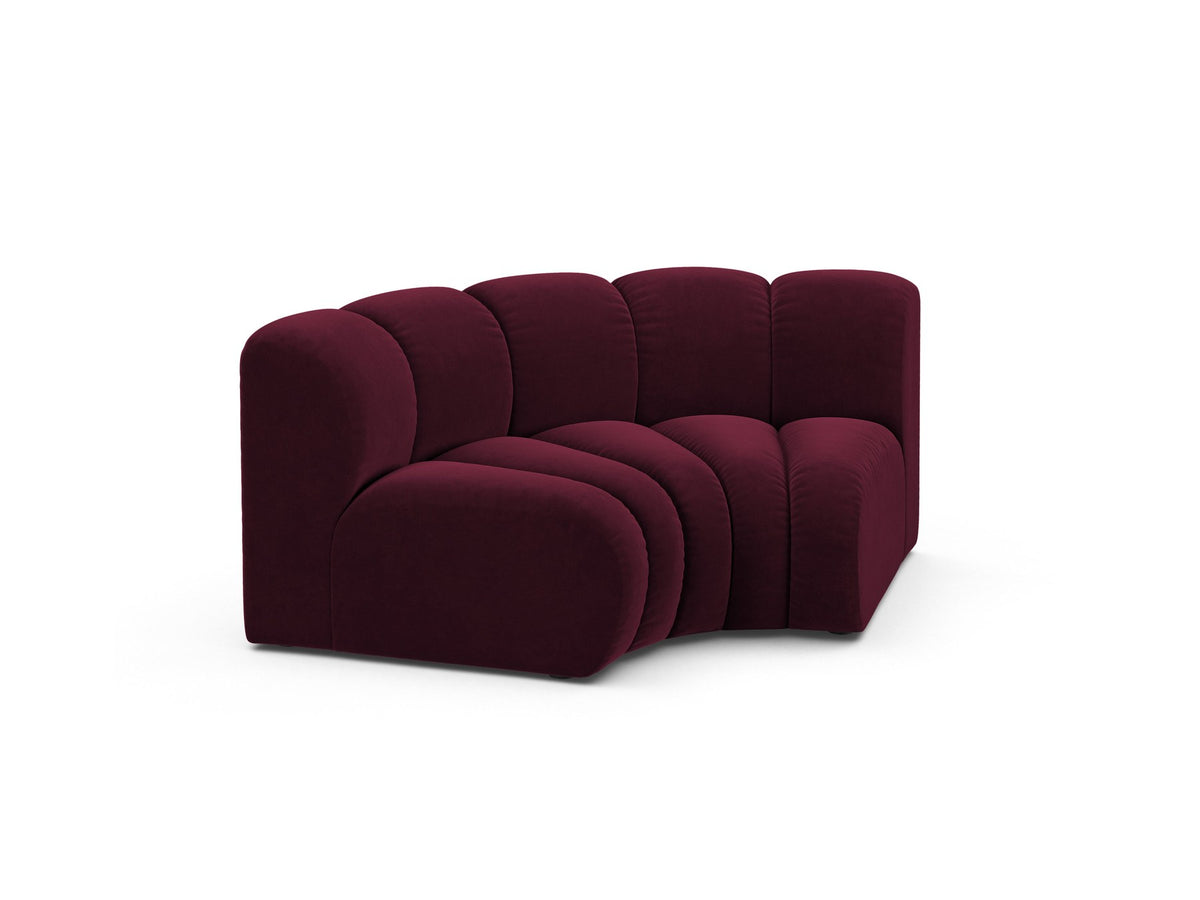 Produktfoto des Lupine Eckmoduls von Micadoni: modulares Sofa-Eckelement in leichtem Beige mit Venus-Samtbezug und schwarzen Kunststoffbeinen.