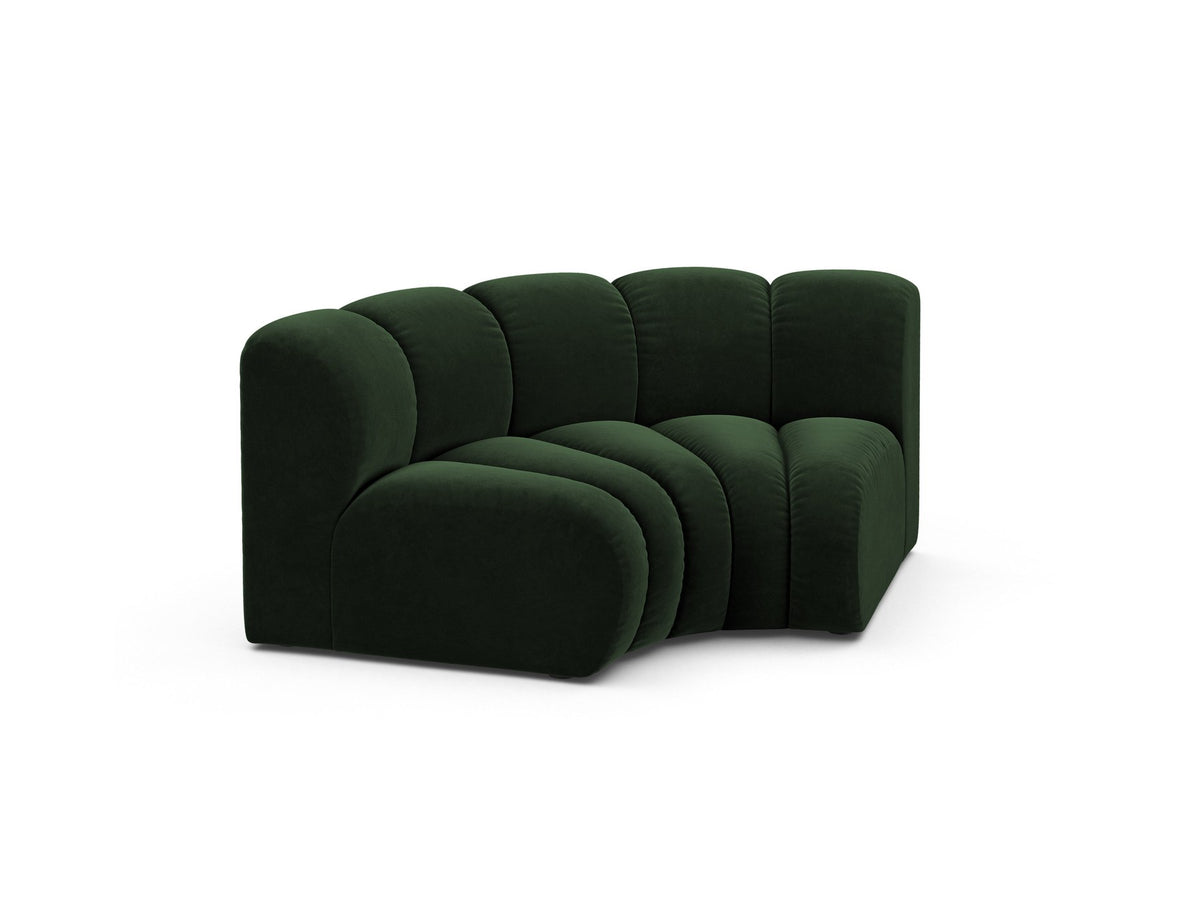 Produktfoto des Lupine Eckmoduls von Micadoni: modulares Sofa-Eckelement in leichtem Beige mit Venus-Samtbezug und schwarzen Kunststoffbeinen.