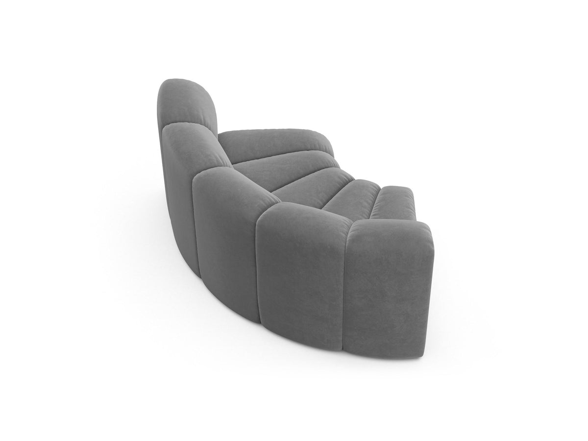Produktfoto des Lupine Eckmoduls von Micadoni: modulares Sofa-Eckelement in leichtem Beige mit Venus-Samtbezug und schwarzen Kunststoffbeinen.