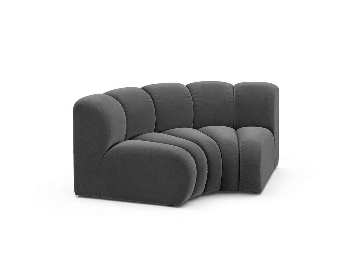 Produktfoto des Lupine Eckmoduls von Micadoni: modulares Sofa-Eckelement in leichtem Beige mit Venus-Samtbezug und schwarzen Kunststoffbeinen.