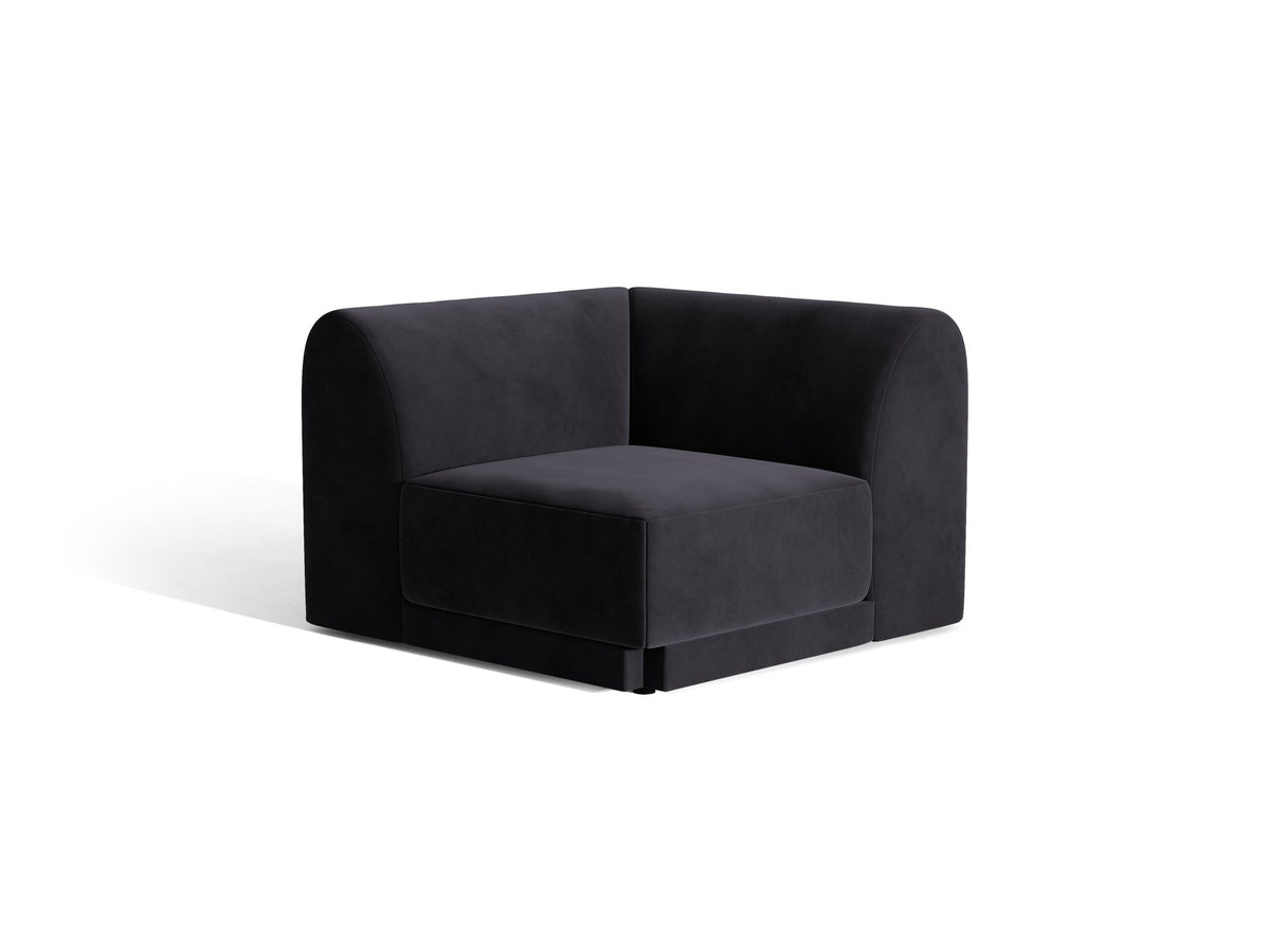 Miley Eckmodul von Micadoni in Dunkelbeige, modulares Sofa mit Stoffbezug Bluvel 30 und schwarzen Kunststoffbeinen aus Polypropylen