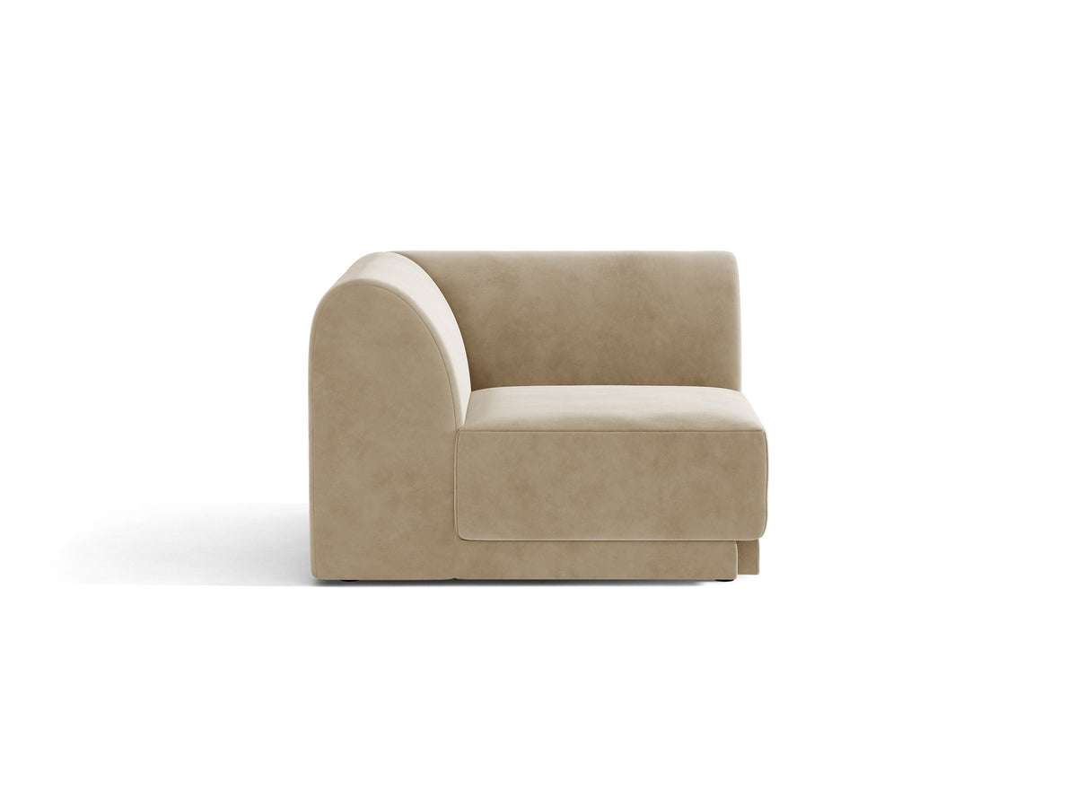 Miley Eckmodul von Micadoni in Dunkelbeige, modulares Sofa mit Stoffbezug Bluvel 30 und schwarzen Kunststoffbeinen aus Polypropylen