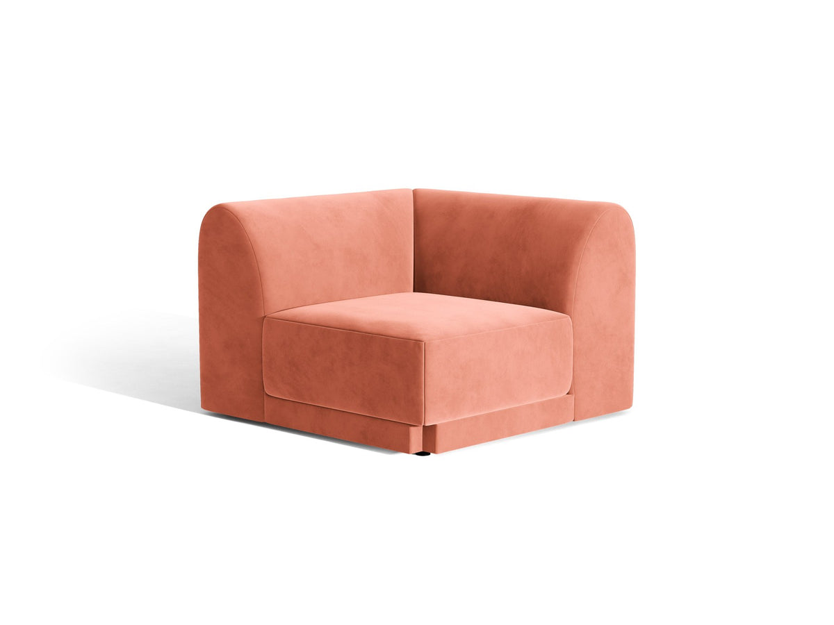 Miley Eckmodul von Micadoni in Dunkelbeige, modulares Sofa mit Stoffbezug Bluvel 30 und schwarzen Kunststoffbeinen aus Polypropylen