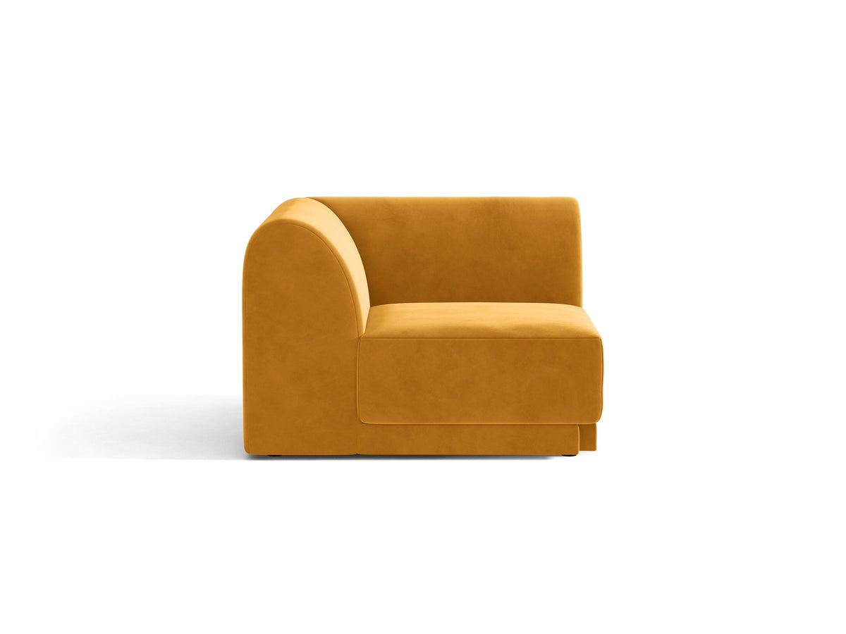 Miley Eckmodul von Micadoni in Dunkelbeige, modulares Sofa mit Stoffbezug Bluvel 30 und schwarzen Kunststoffbeinen aus Polypropylen
