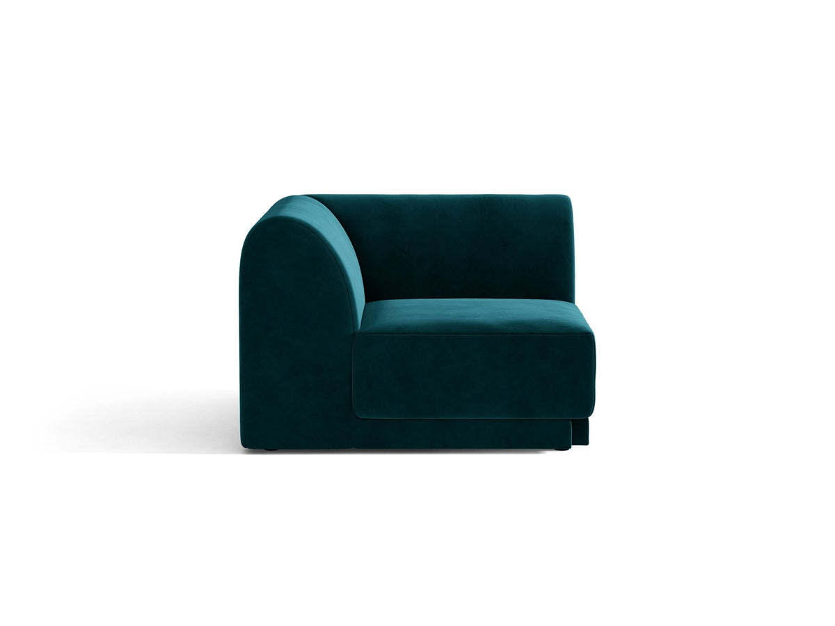 Miley Eckmodul von Micadoni in Dunkelbeige, modulares Sofa mit Stoffbezug Bluvel 30 und schwarzen Kunststoffbeinen aus Polypropylen