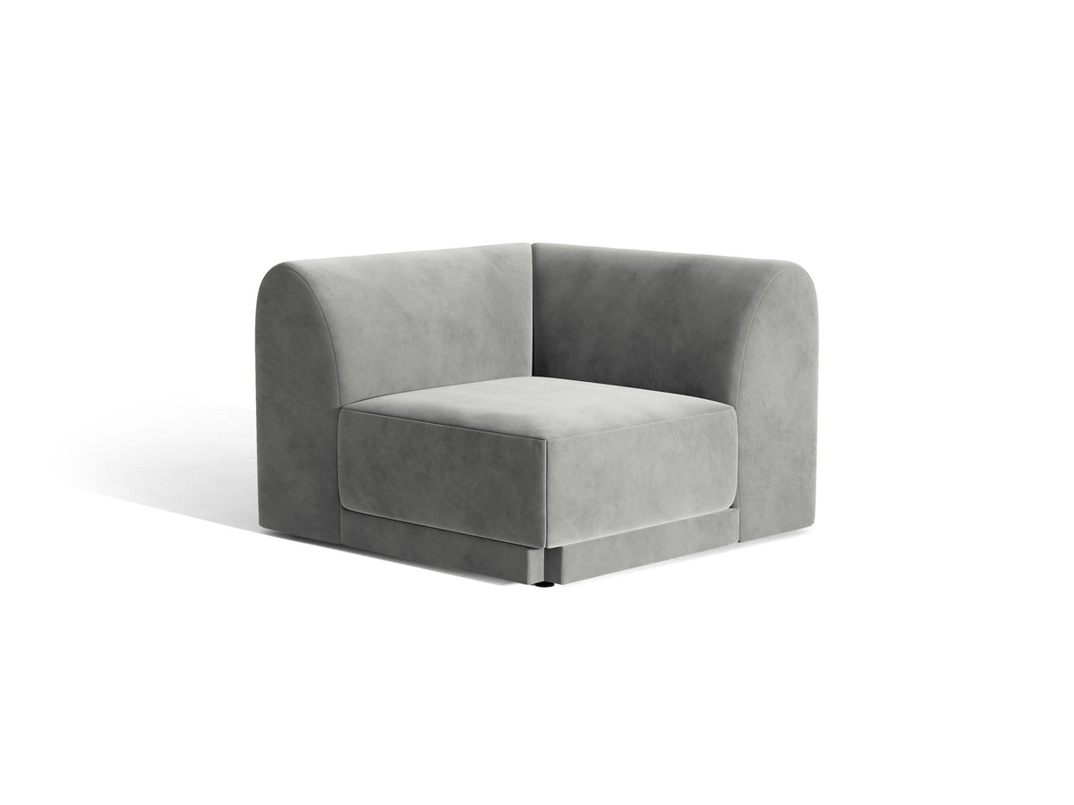 Miley Eckmodul von Micadoni in Dunkelbeige, modulares Sofa mit Stoffbezug Bluvel 30 und schwarzen Kunststoffbeinen aus Polypropylen