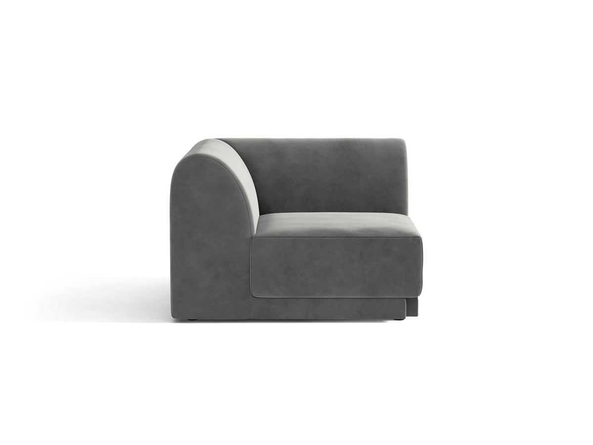 Miley Eckmodul von Micadoni in Dunkelbeige, modulares Sofa mit Stoffbezug Bluvel 30 und schwarzen Kunststoffbeinen aus Polypropylen