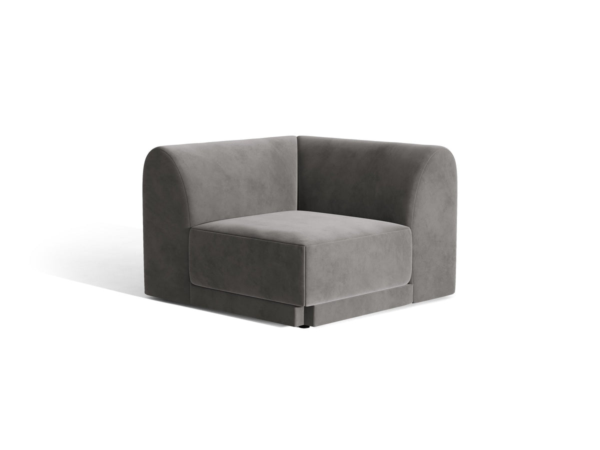 Miley Eckmodul von Micadoni in Dunkelbeige, modulares Sofa mit Stoffbezug Bluvel 30 und schwarzen Kunststoffbeinen aus Polypropylen