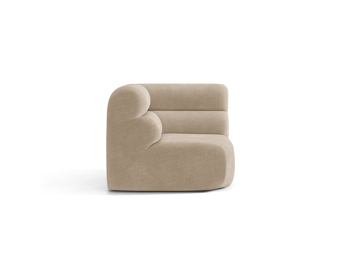 Eckmodul Neo von Micadoni in dunklem Olivgrün, gepolstertes modulares Sofa mit hoher Rückenlehne und schwarzen Kunststoffbeinen.
