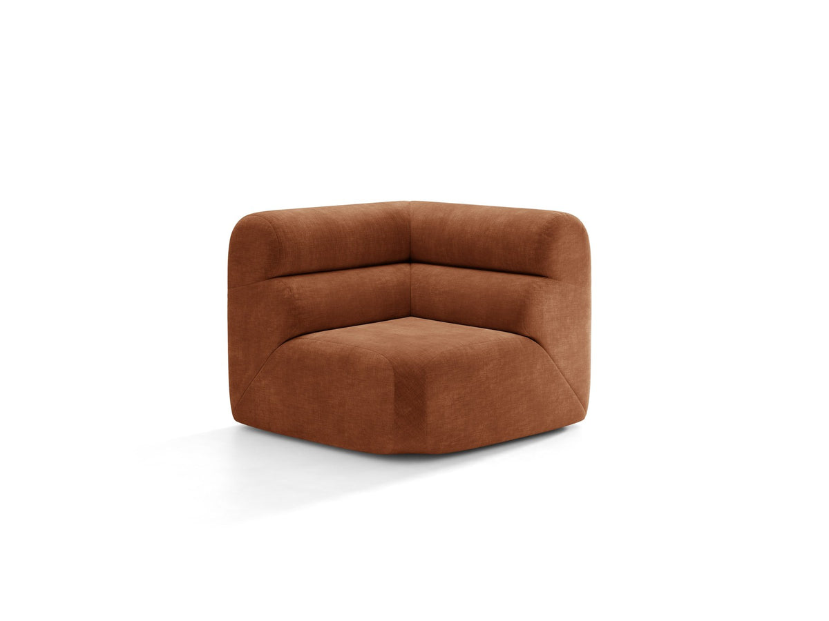 Eckmodul Neo von Micadoni in dunklem Olivgrün, gepolstertes modulares Sofa mit hoher Rückenlehne und schwarzen Kunststoffbeinen.