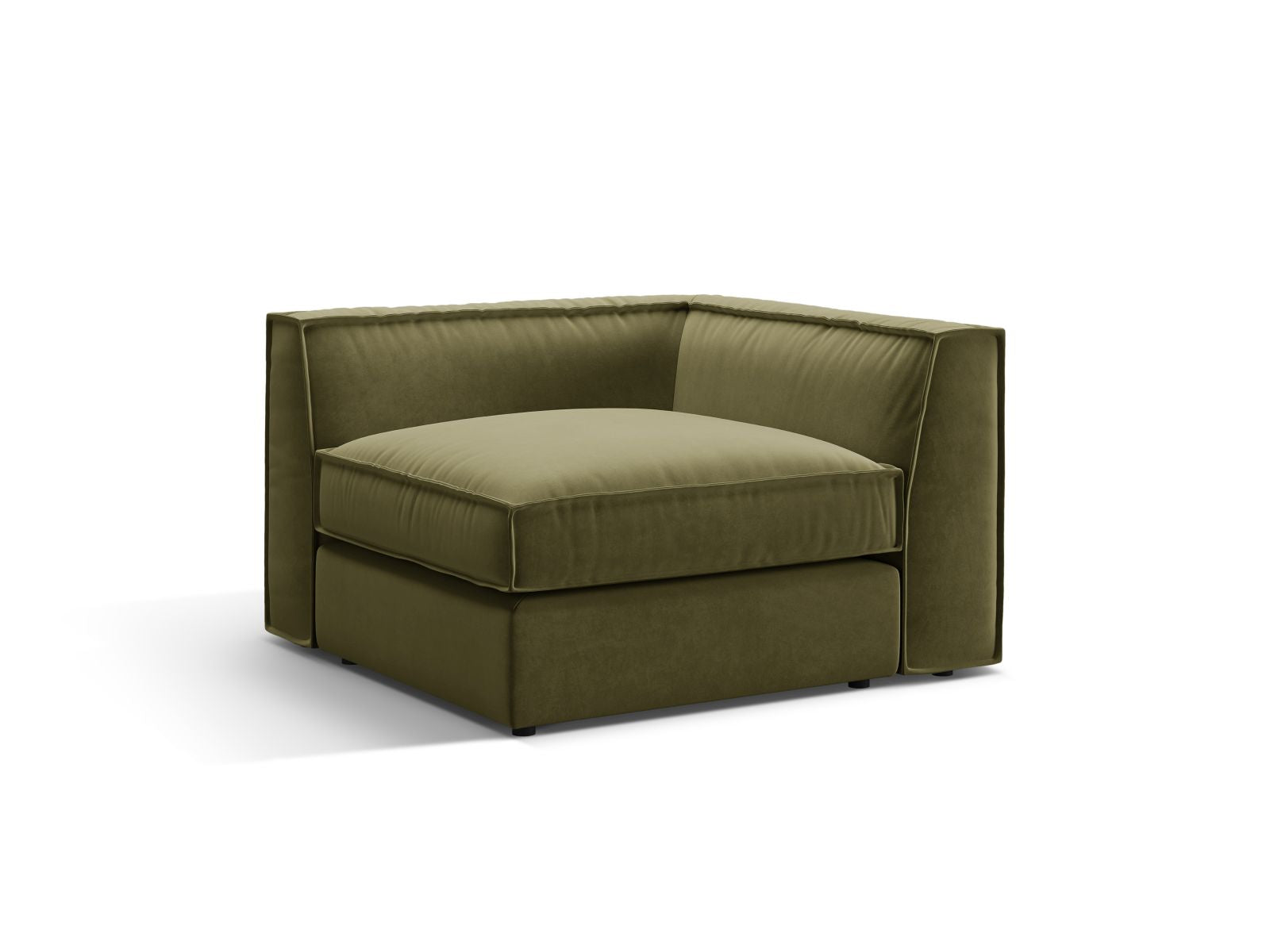 Elegantes 1-Sitzer Eckmodul Pola in stilvollem Grün, ideal für individuelle Sofa-Kombinationen im modernen Wohnraum.