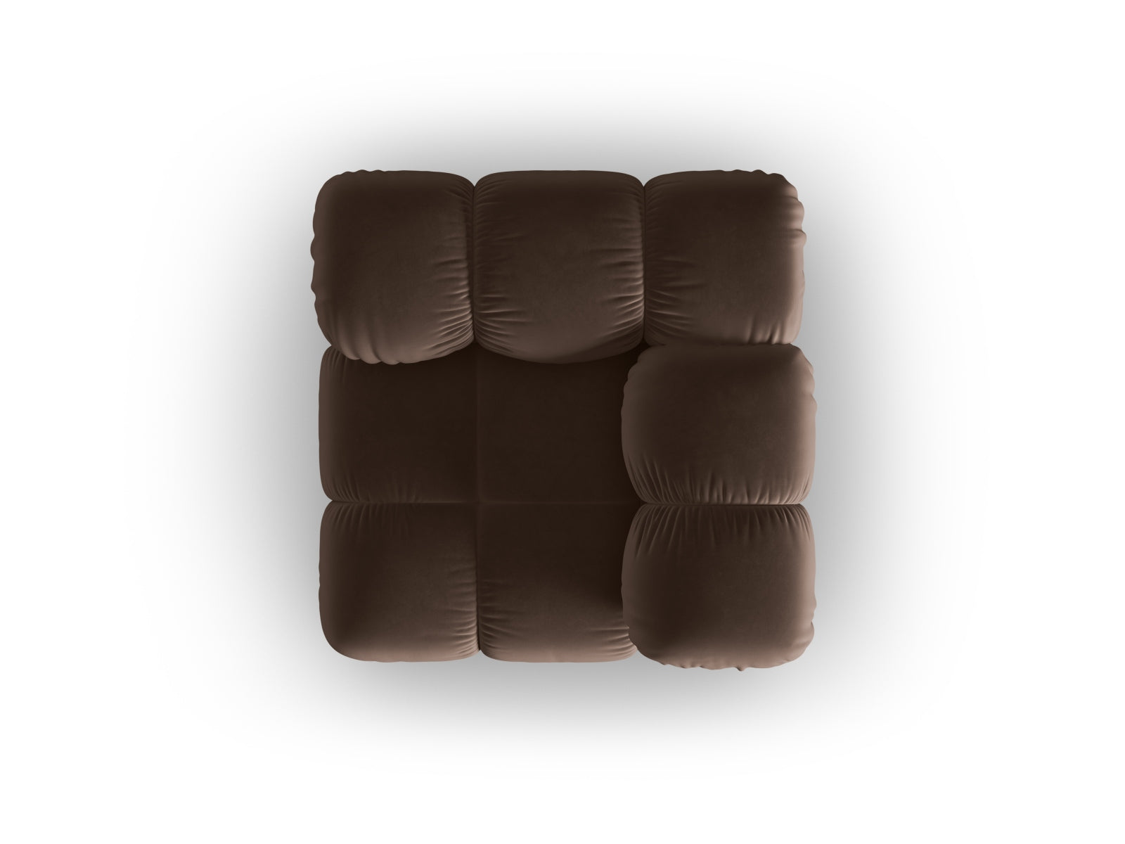 Stylischer Bellis Velour Modul Corner 1 Sitzer in edlem Dunkelbraun, perfekt für moderne Wohnkonzepte und individuelle Sitzlösungen.