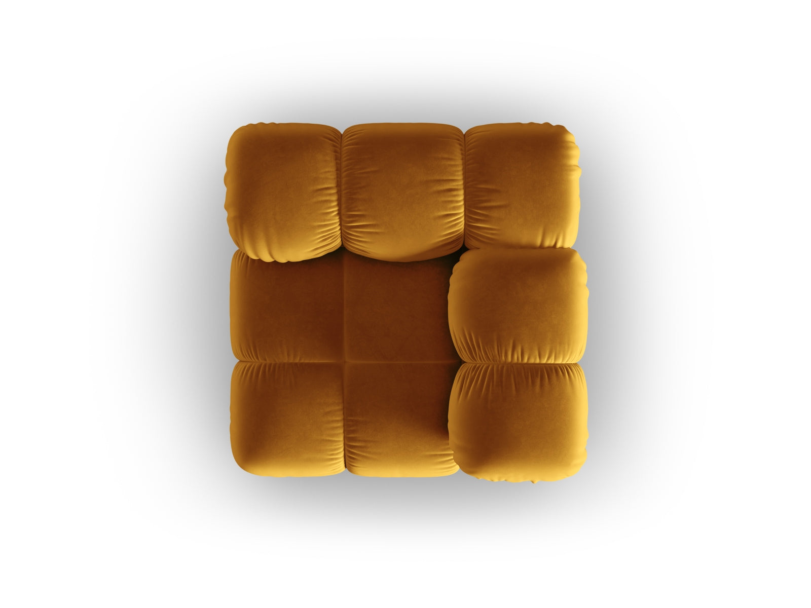 Stylischer Bellis Velour Modul Corner 1 Sitzer in ansprechendem Gelb-Blau, perfekt für kreative Wohnkonzepte und individuelle Sofa-Arrangements.