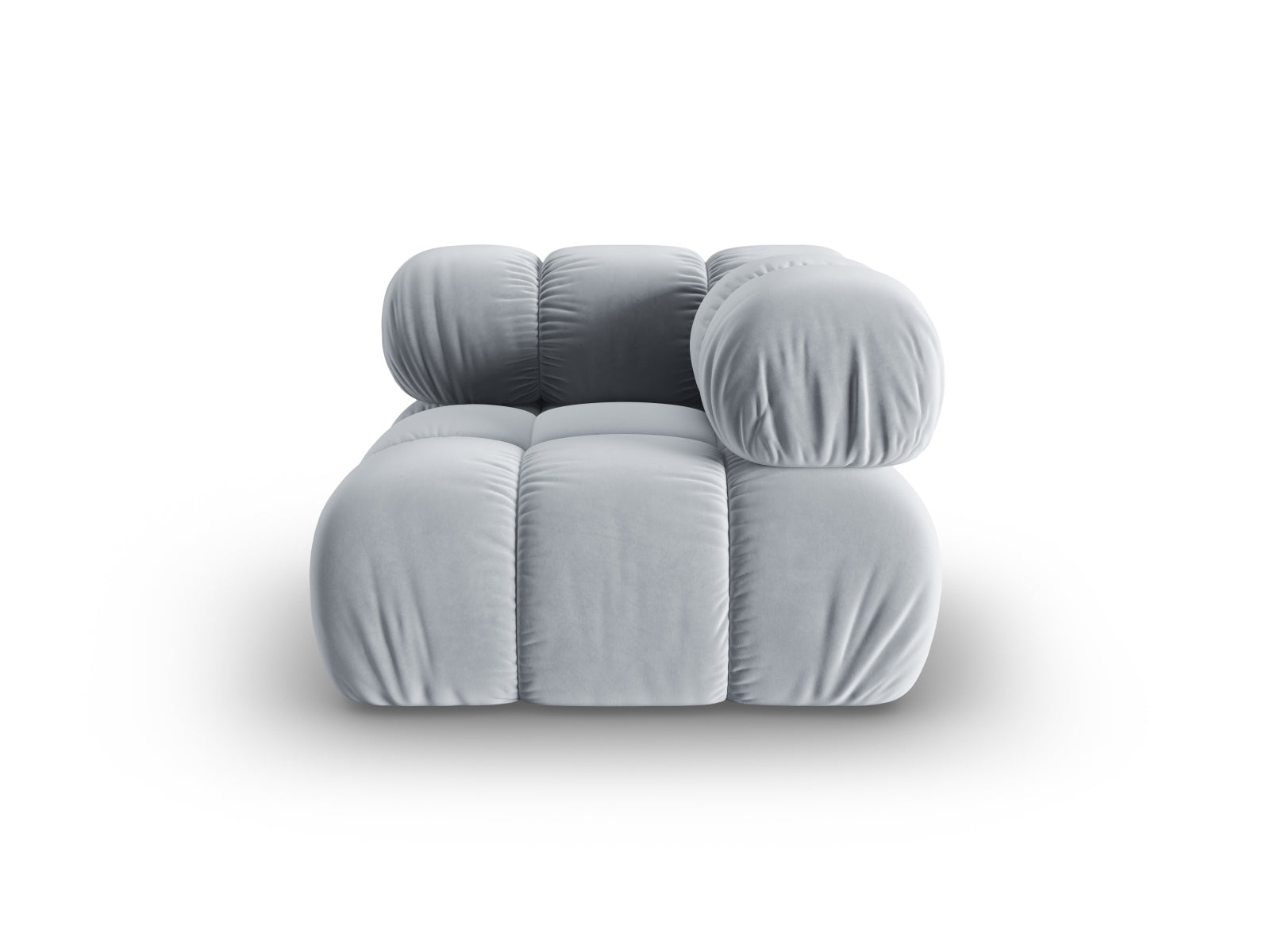 Eleganter Bellis Velour Modul Corner 1 Sitzer in sanftem Hellblau, ideal für stilvolle Wohnräume und vielseitige Sofa-Arrangements.