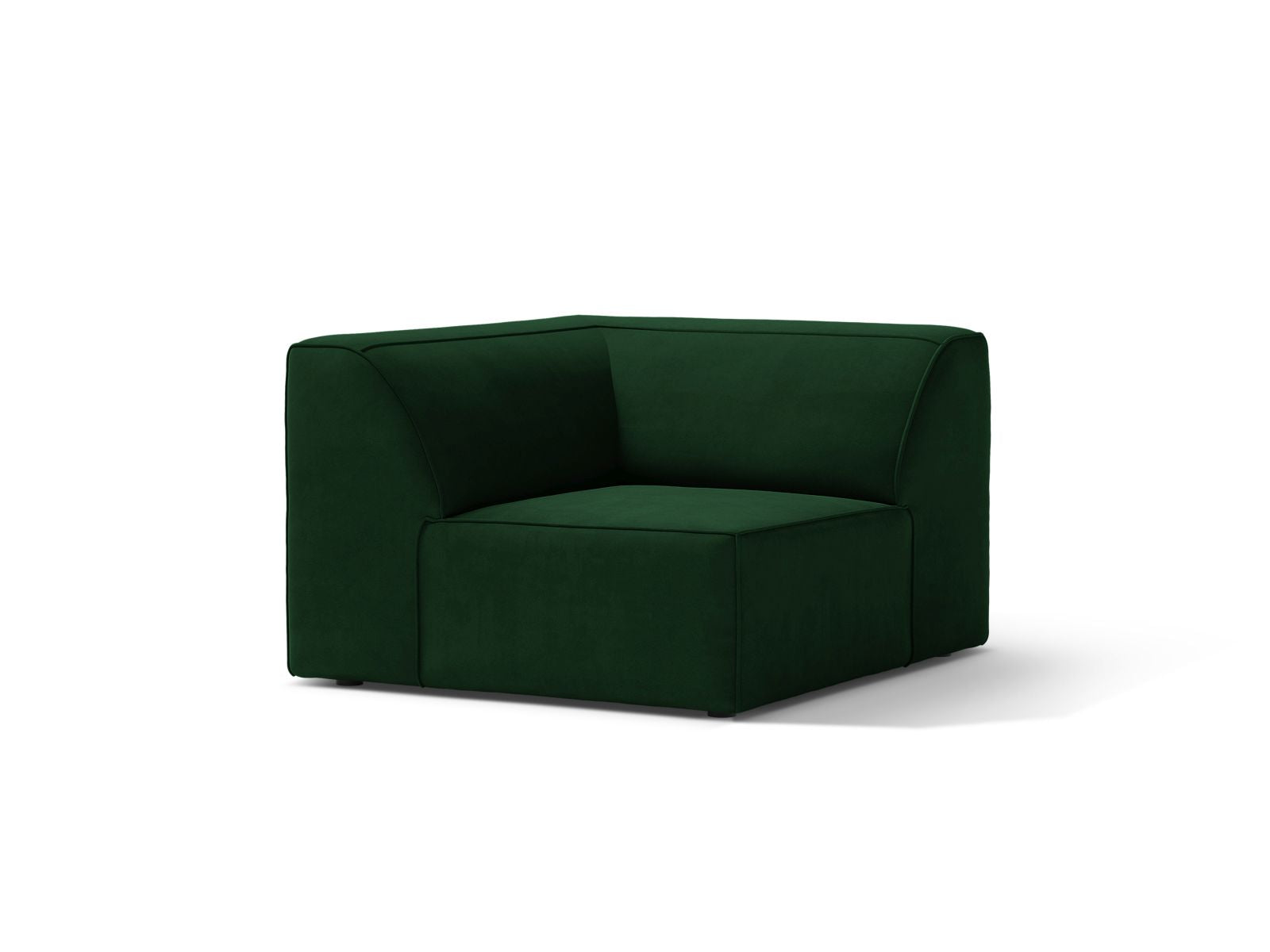 Elegantes 1-Sitzer Eckmodul Jodie in sattem Bottle Green-Bluvel, ideal für individuelle Sofa-Gestaltung im modernen Wohnraum.
