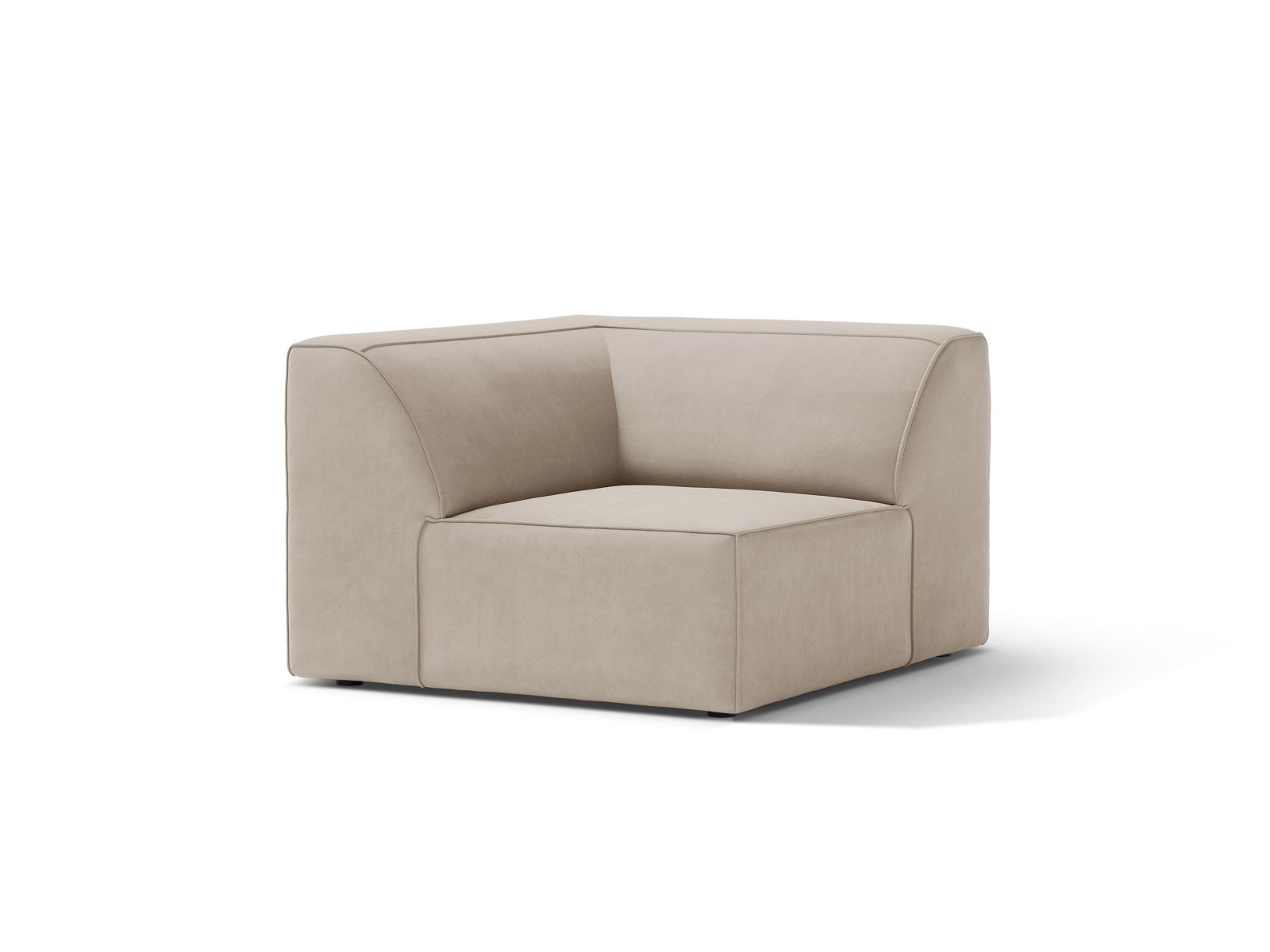 Elegantes 1-Sitzer Eckmodul Jodie in stilvollem Dark Beige-Bluvel, ideal für individuelle Sofa-Gestaltung im modernen Wohnraum.